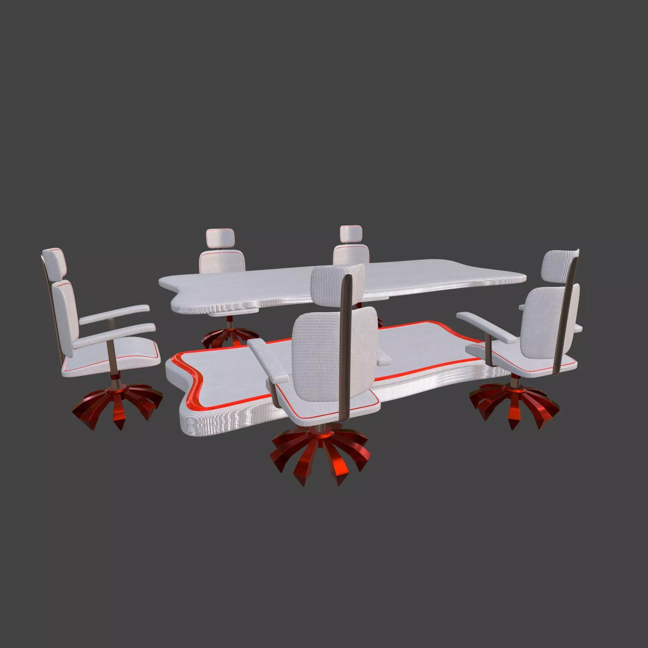 White And Red Futuristic Conference Chair Set 2K 3D model