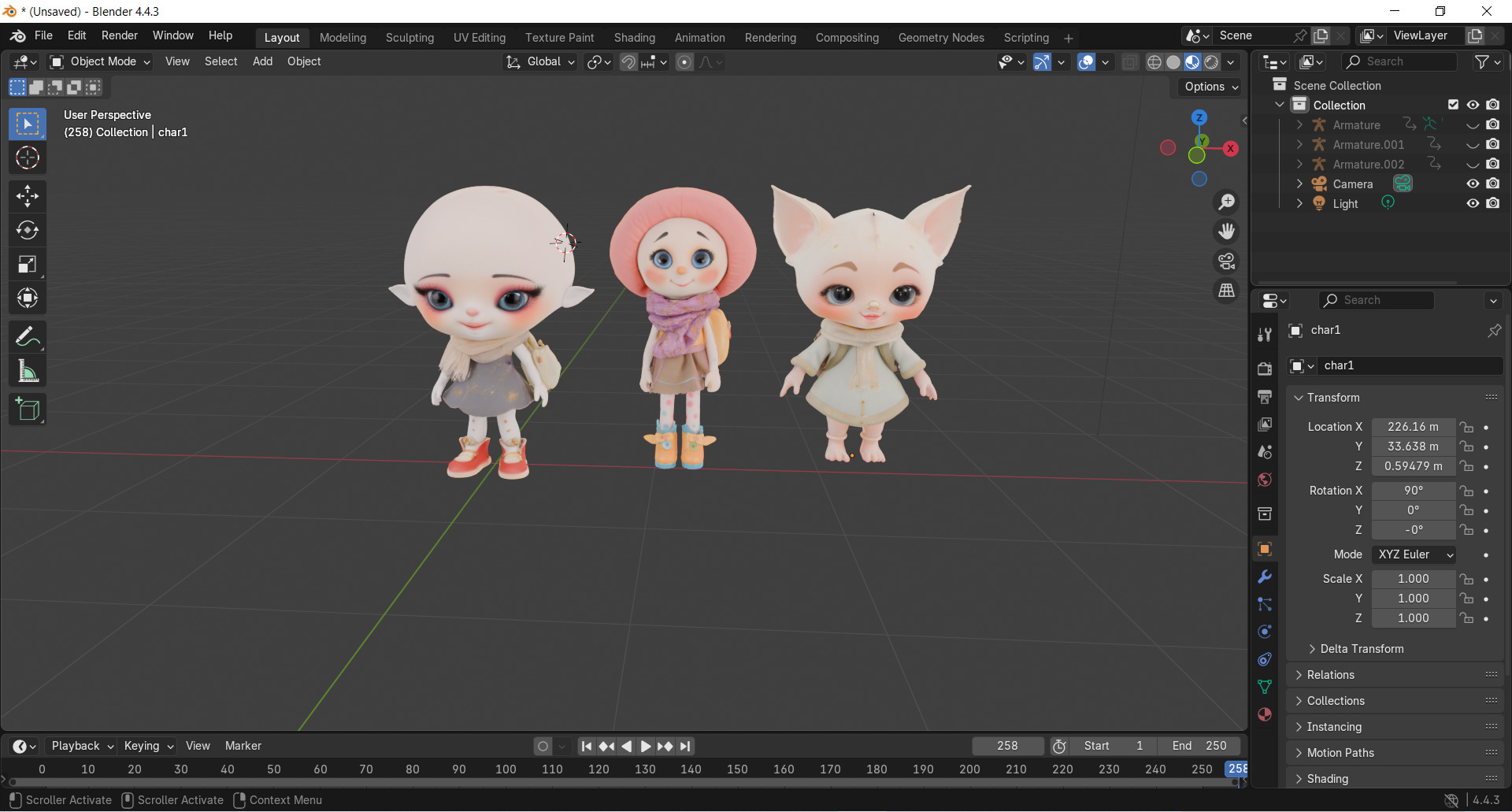 Fantasy Girl Character Pack Bundle of 3 Stylized 3D Characters 3D model_1