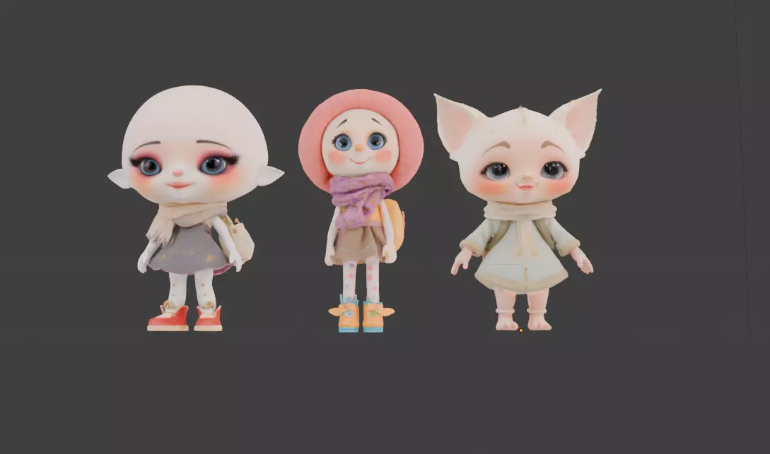 Fantasy Girl Character Pack Bundle of 3 Stylized 3D Characters 3D model_0