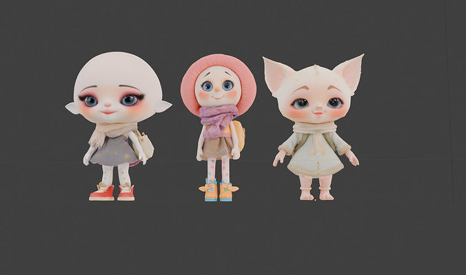 Fantasy Girl Character Pack  Bundle of 3 Stylized 3D Characters  3D model