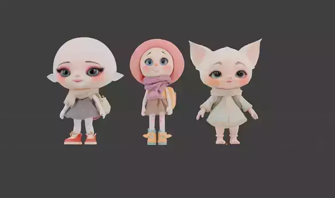 Fantasy Girl Character Pack  Bundle of 3 Stylized 3D Characters 