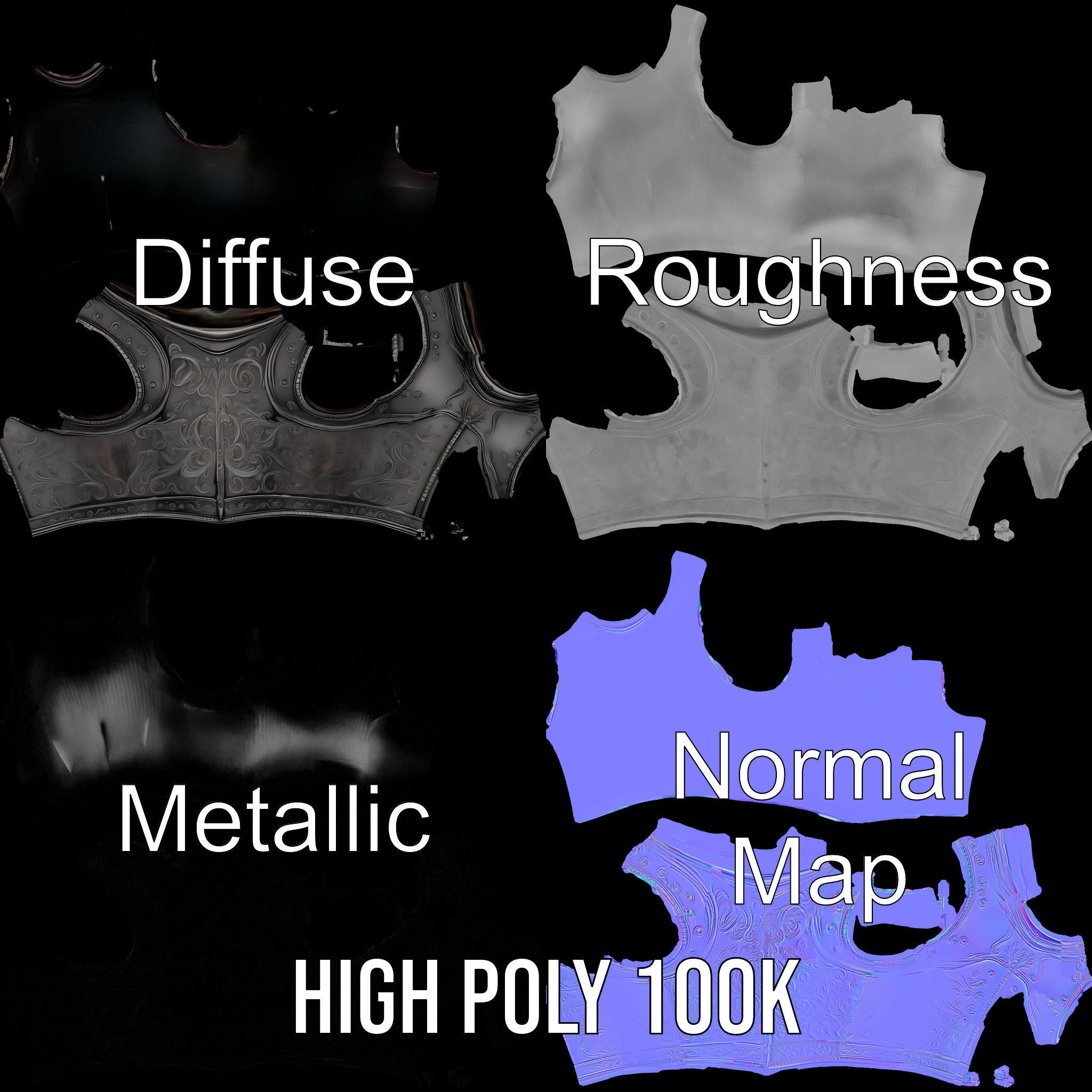 Intricately Engraved Black Armor model pack Low-poly 3D model_3