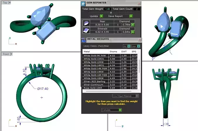 3DM minimalist two stone engagement ring for  her