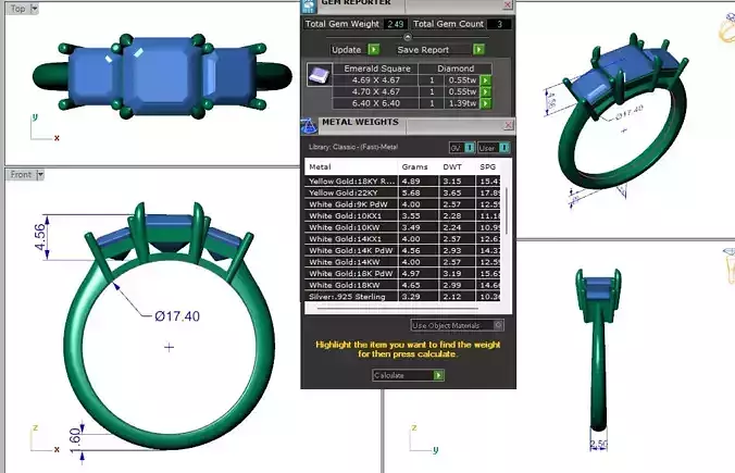 3DM personalized minimalist  three stone wedding ring for her