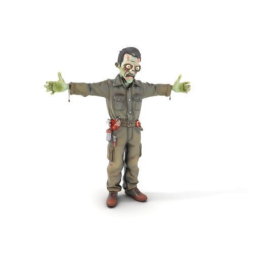 Zombie Mechanic Character Rigged and Animated Low-poly 3D model