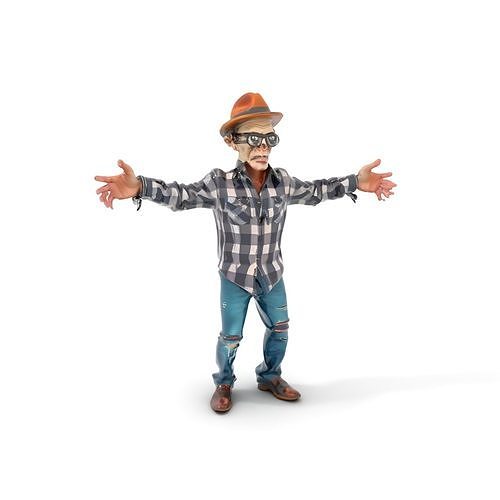 Hipster Geek Character Model with Hat Rigged and Animated Low-poly 3D model