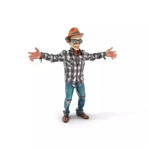 Hipster Geek Character Model with Hat Rigged and Animated