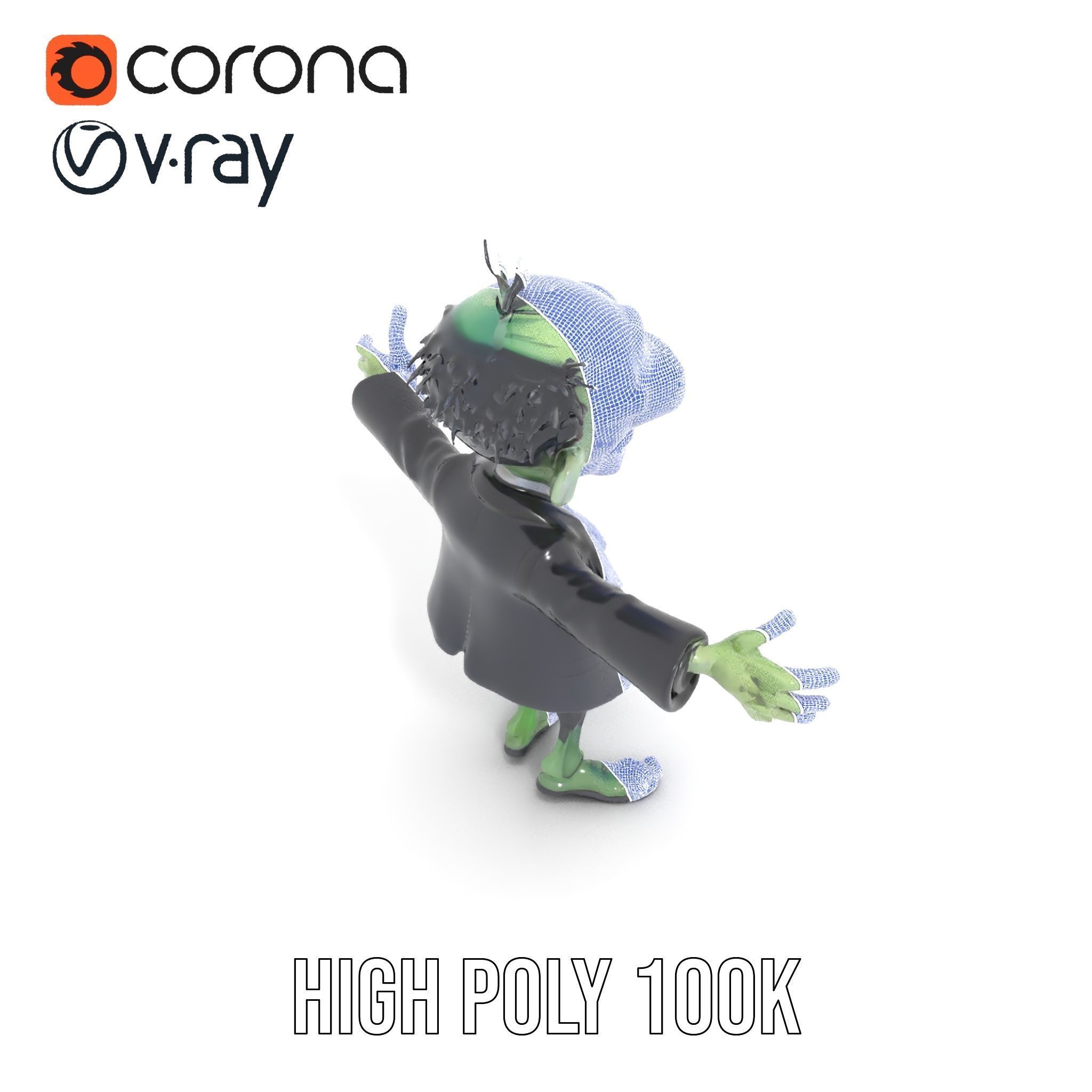 Zombie Businessman Character Model Rigged and Animated Low-poly 3D model_25