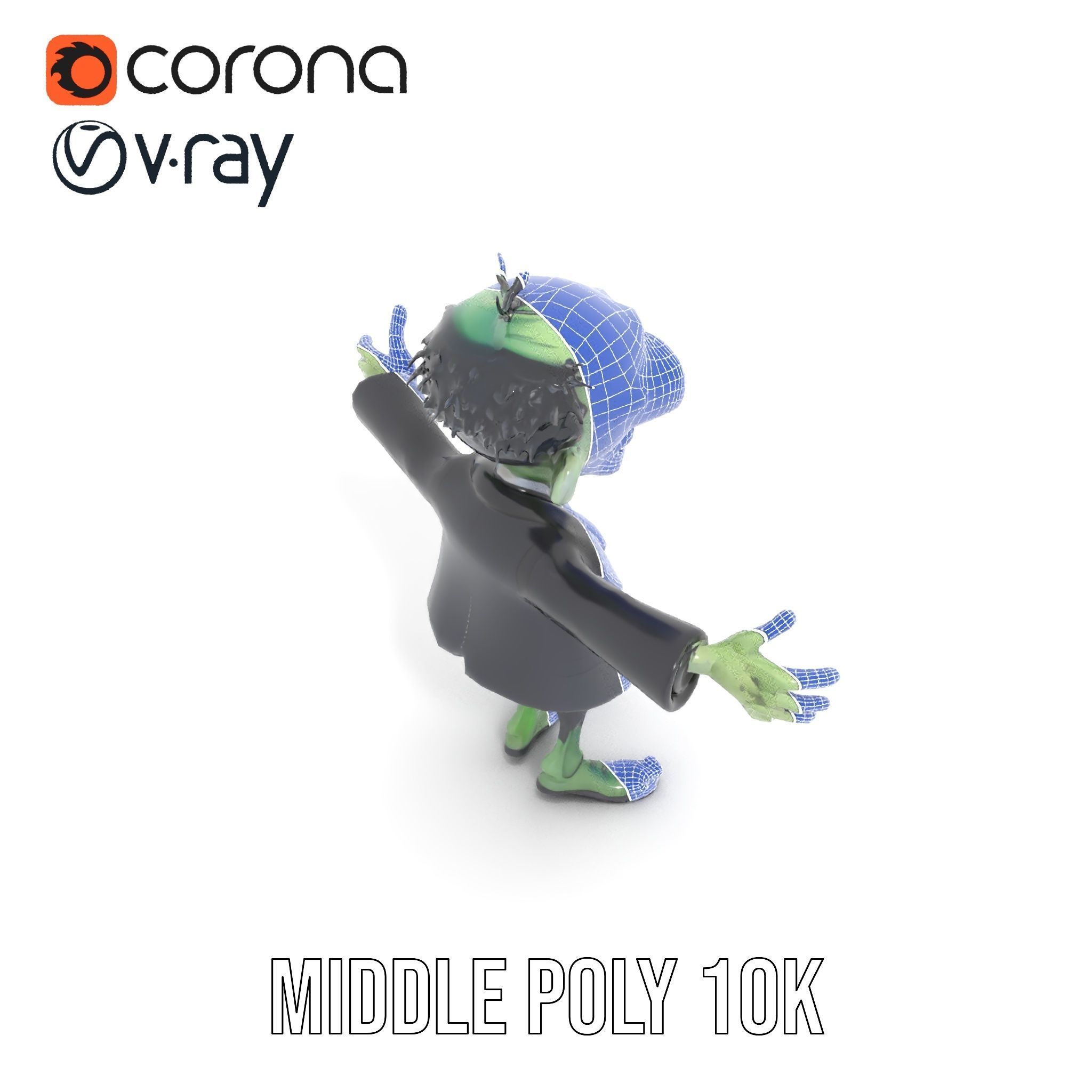 Zombie Businessman Character Model Rigged and Animated Low-poly 3D model_16