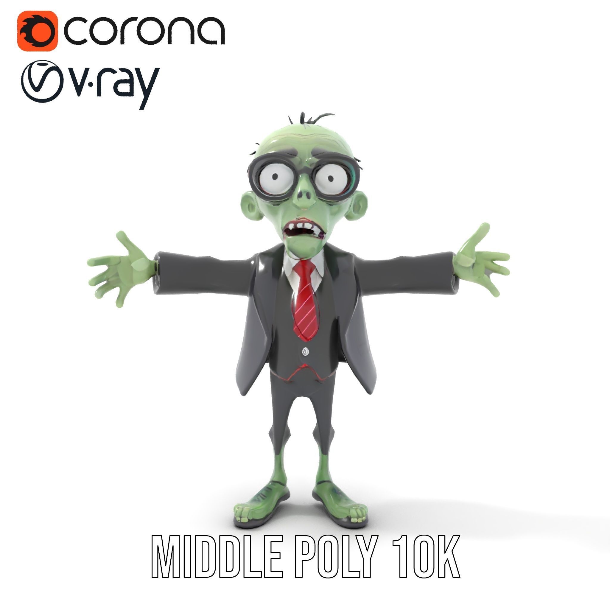 Zombie Businessman Character Model Rigged and Animated Low-poly 3D model_23