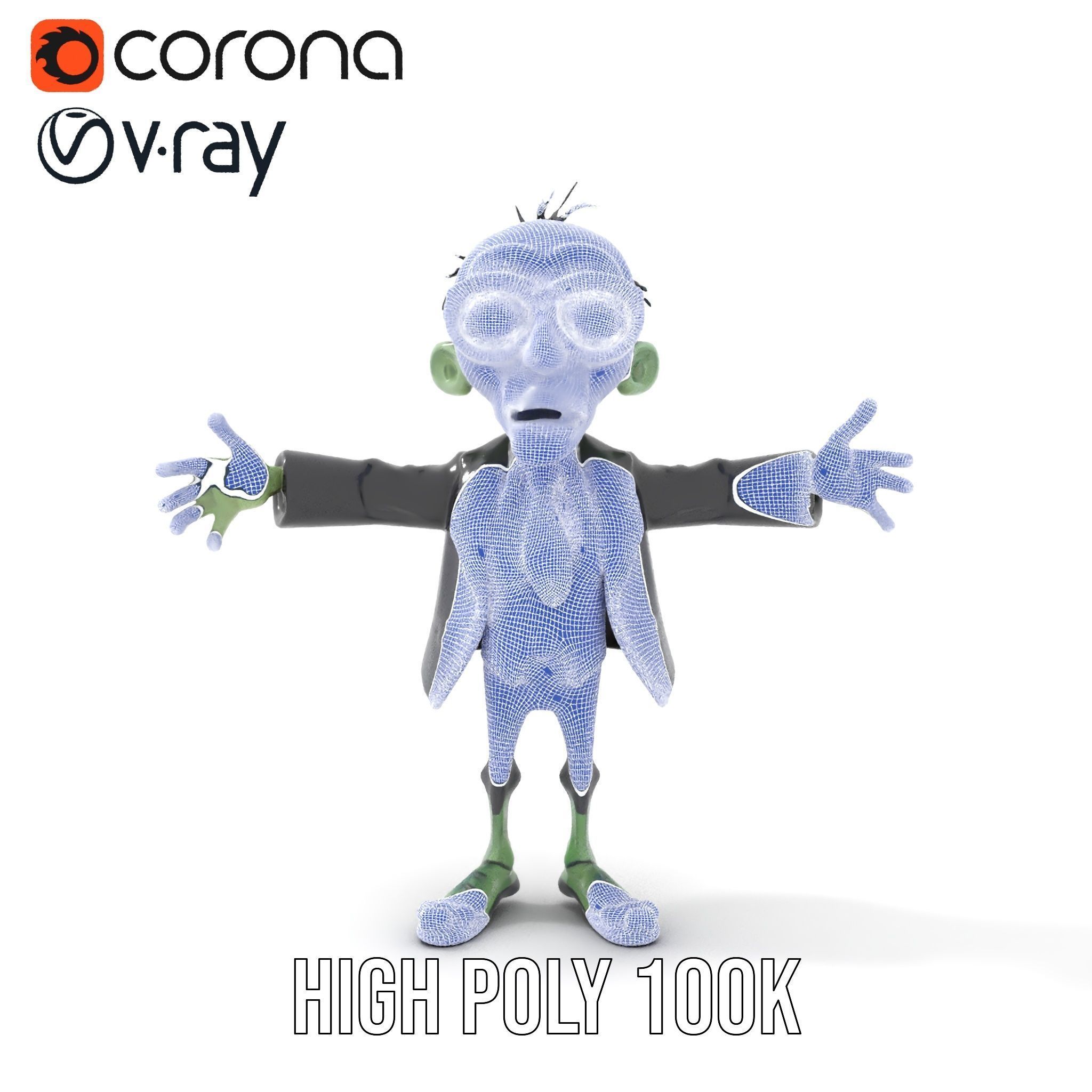 Zombie Businessman Character Model Rigged and Animated Low-poly 3D model_35