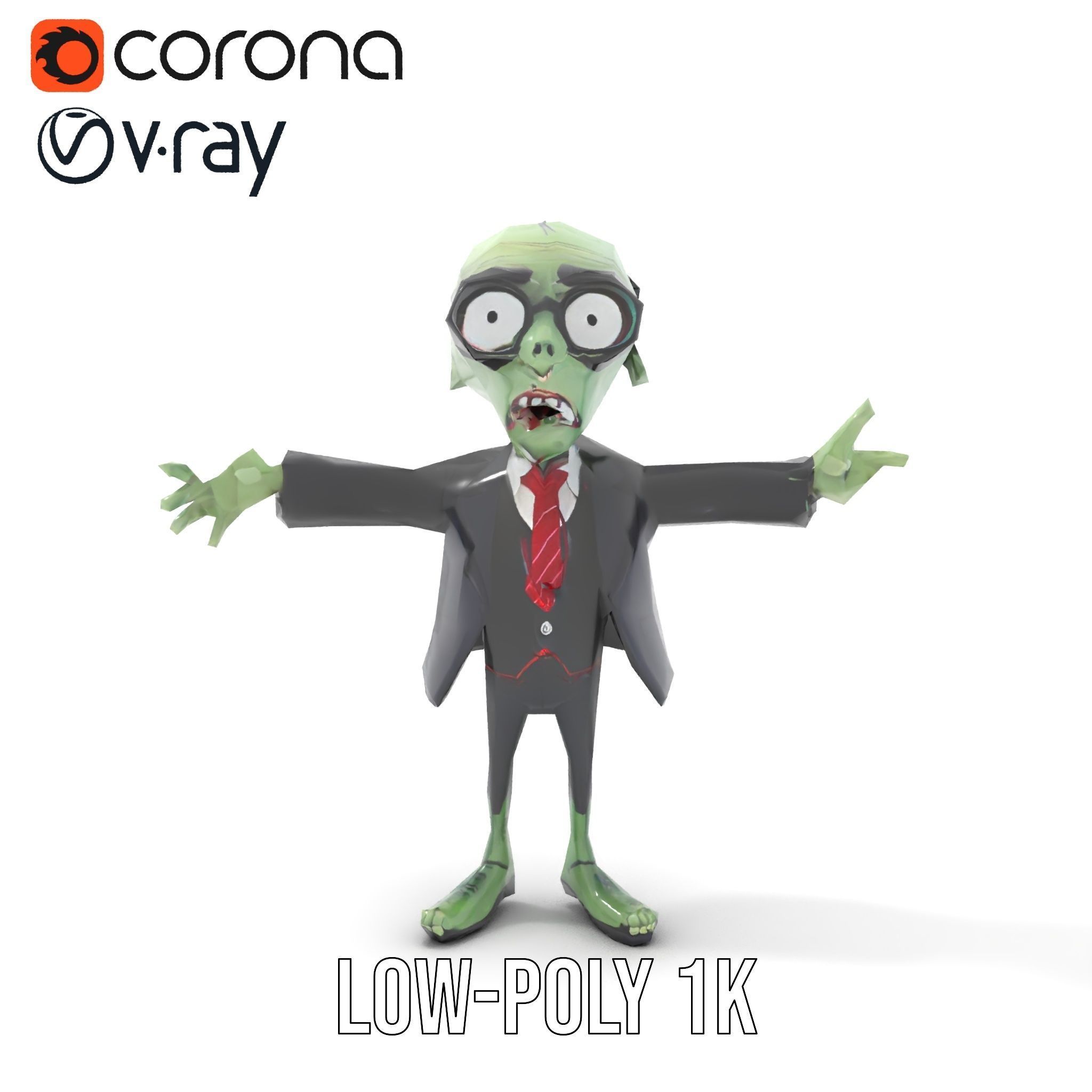 Zombie Businessman Character Model Rigged and Animated Low-poly 3D model_11