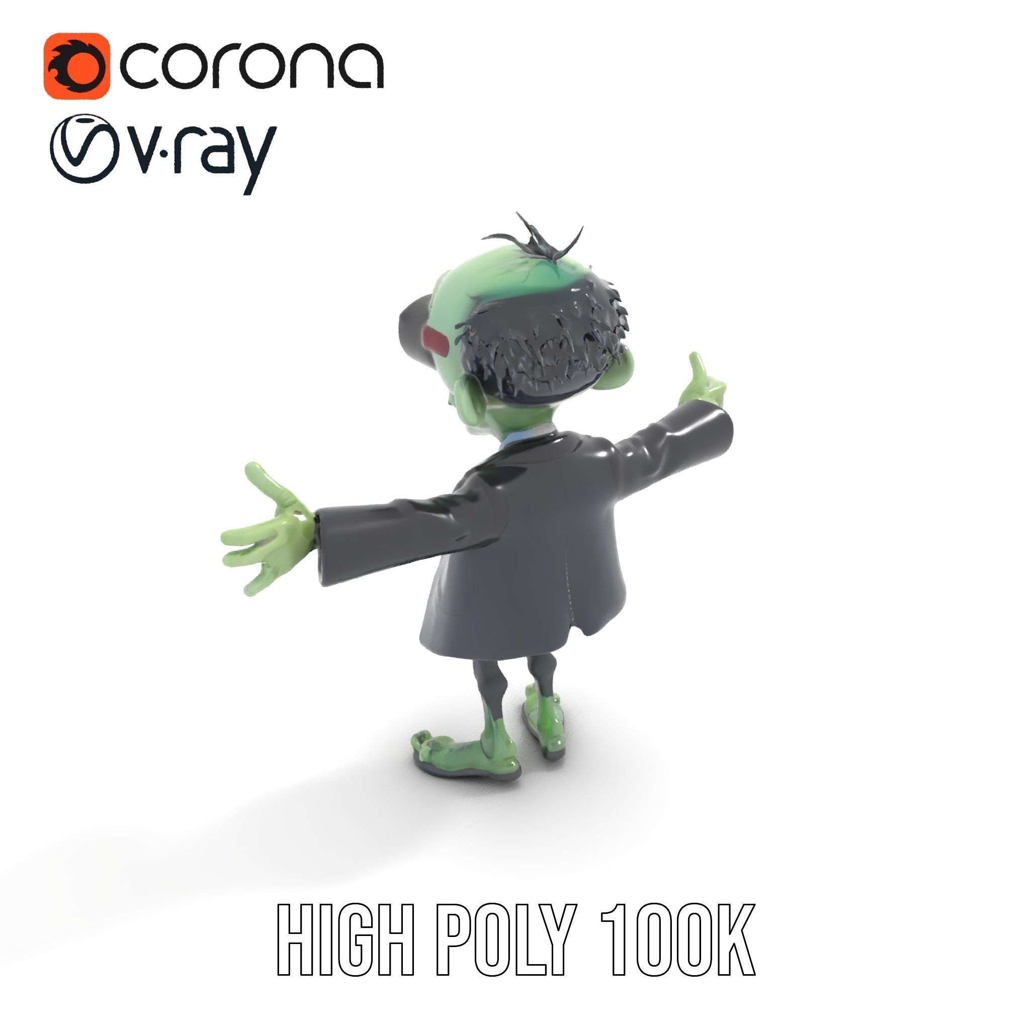 Zombie Businessman Character Model Rigged and Animated Low-poly 3D model_12