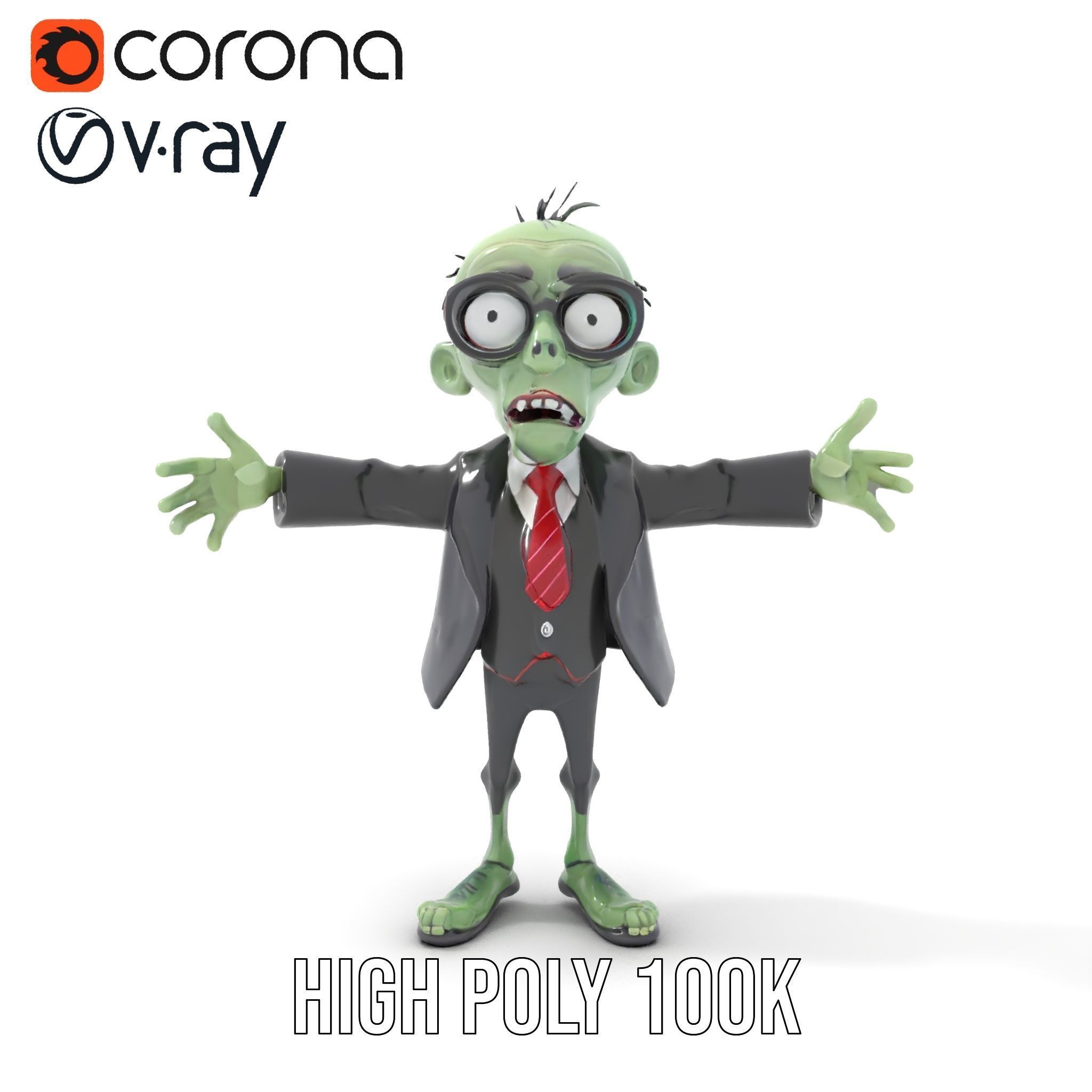 Zombie Businessman Character Model Rigged and Animated Low-poly 3D model_9