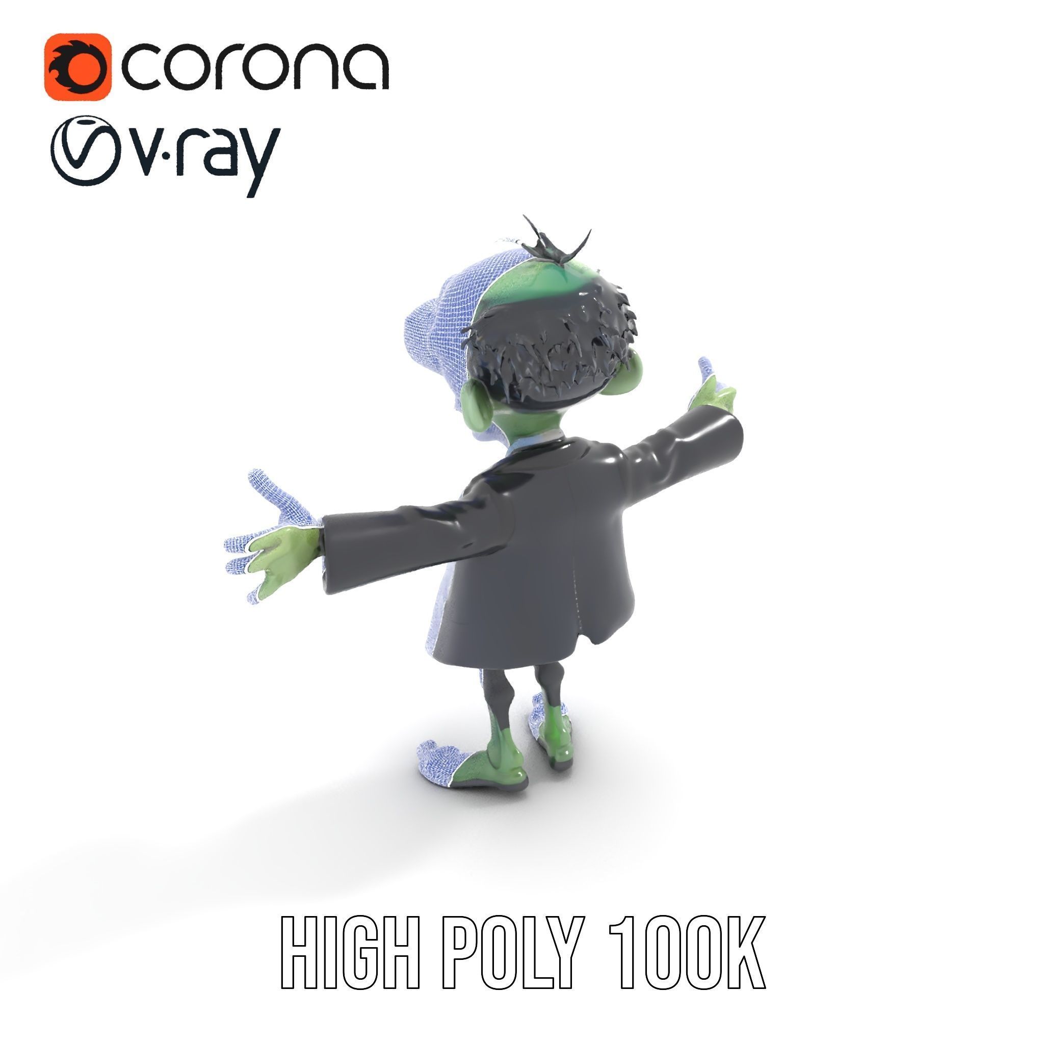 Zombie Businessman Character Model Rigged and Animated Low-poly 3D model_28