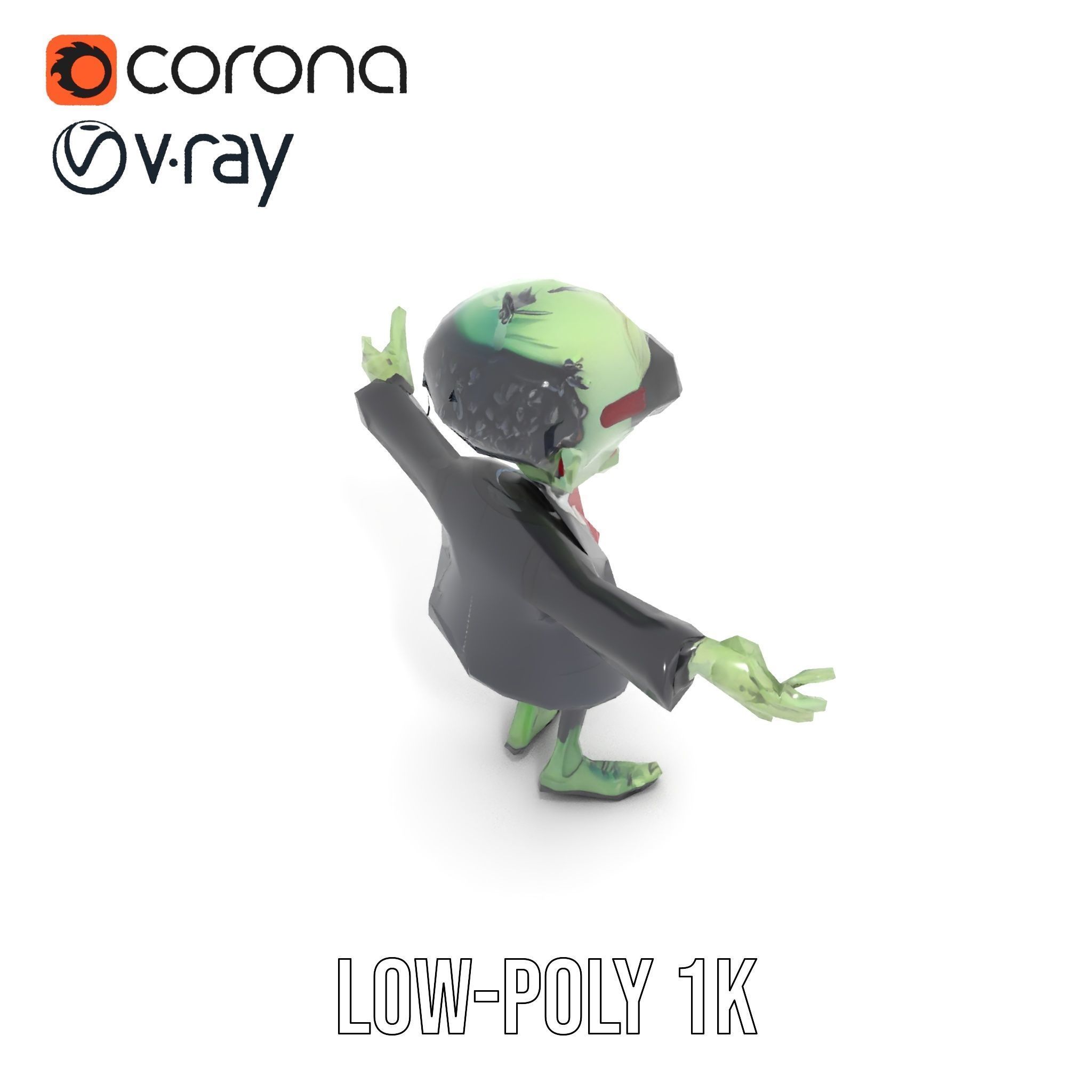 Zombie Businessman Character Model Rigged and Animated Low-poly 3D model_24