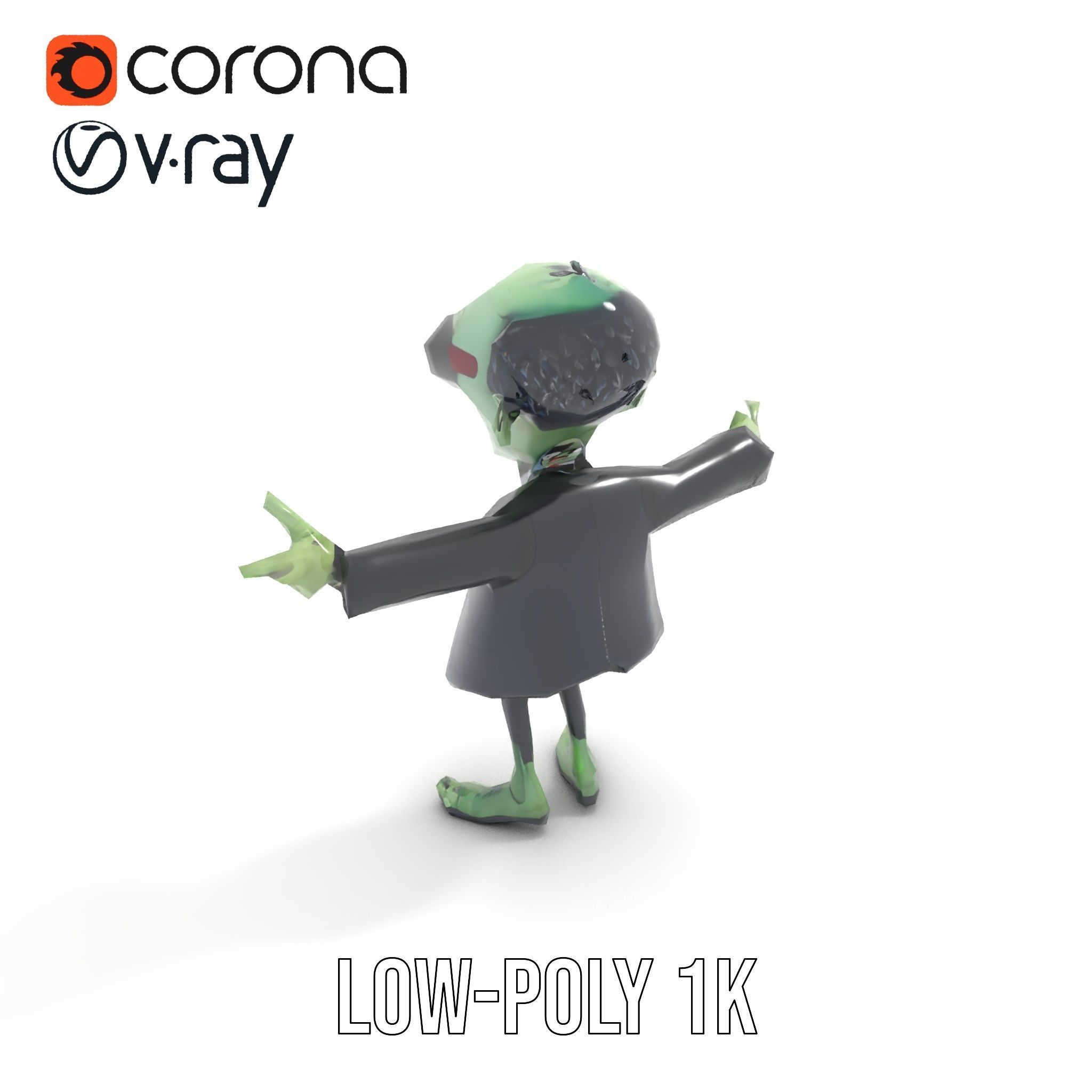 Zombie Businessman Character Model Rigged and Animated Low-poly 3D model_19