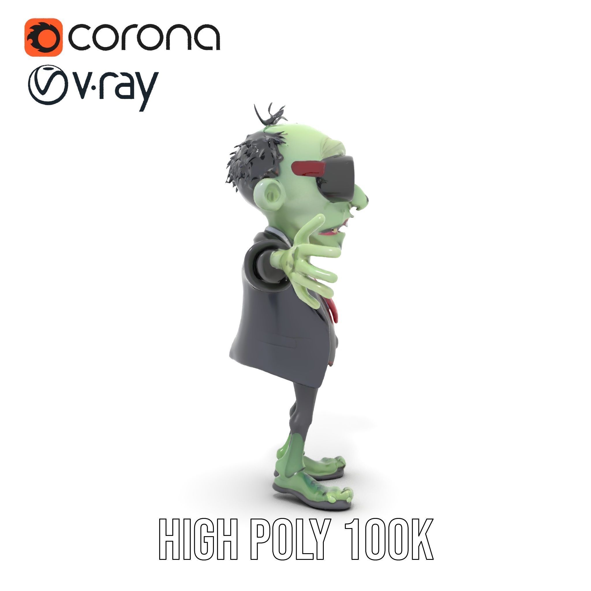 Zombie Businessman Character Model Rigged and Animated Low-poly 3D model_15