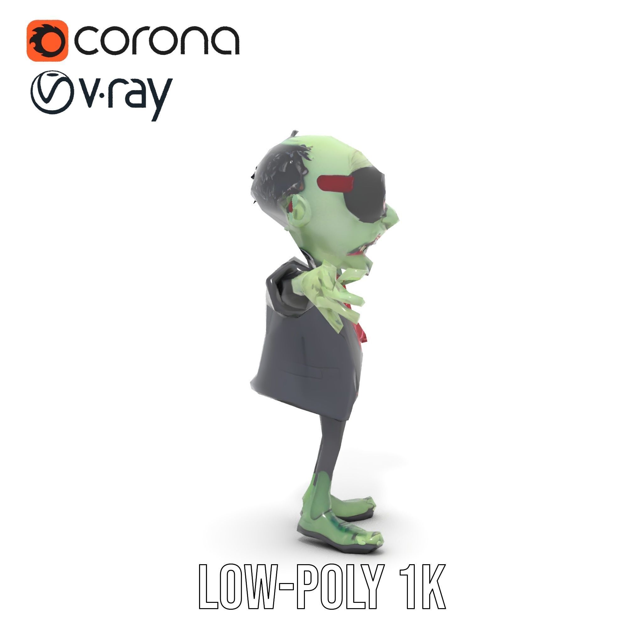 Zombie Businessman Character Model Rigged and Animated Low-poly 3D model_14