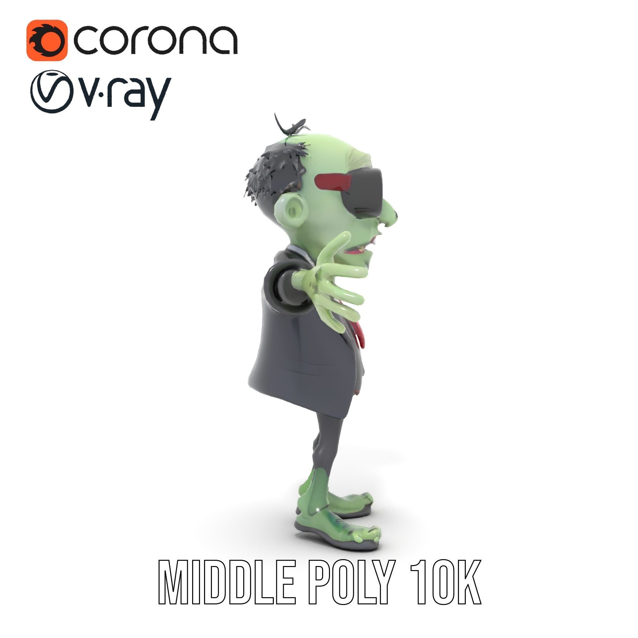 Zombie Businessman Character Model Rigged and Animated Low-poly 3D model_26