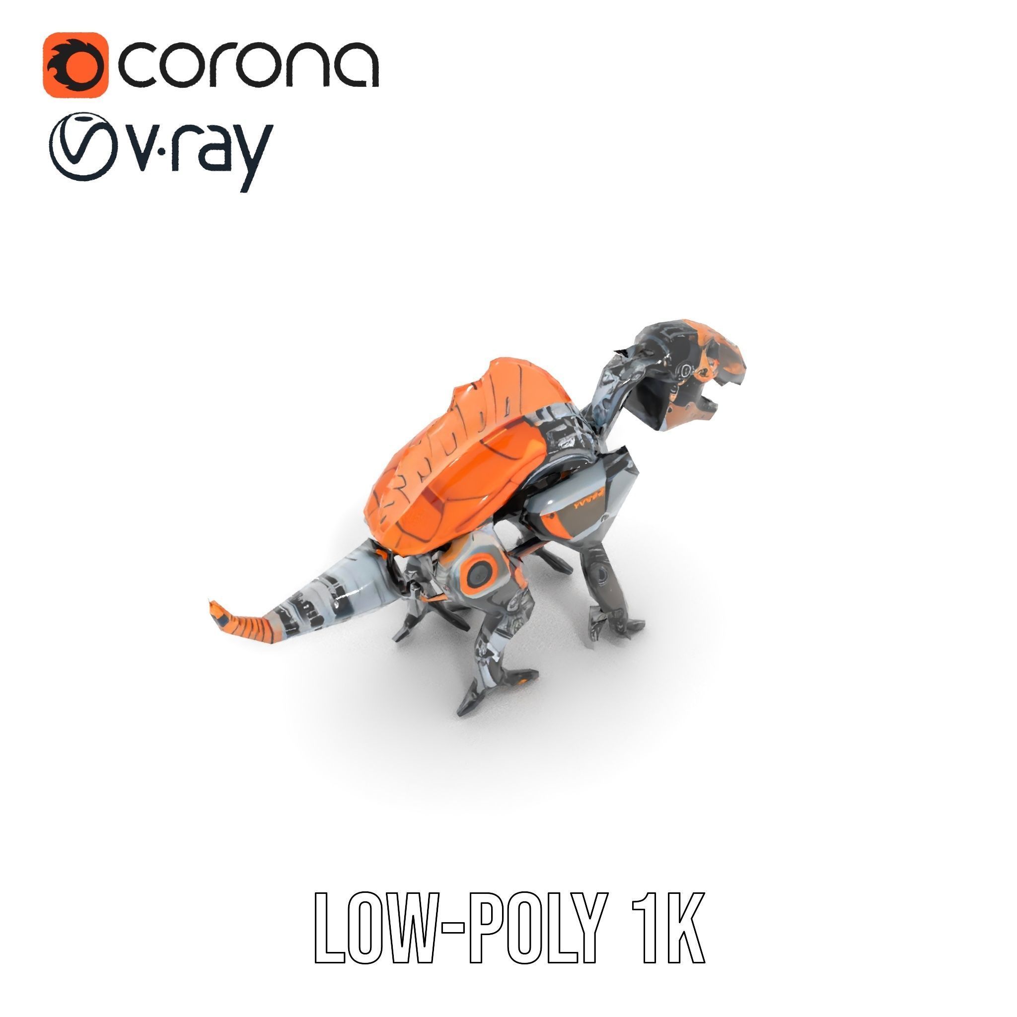 Robotic Dinosaur Model Pack with Steampunk Aesthetic Low-poly 3D model_7