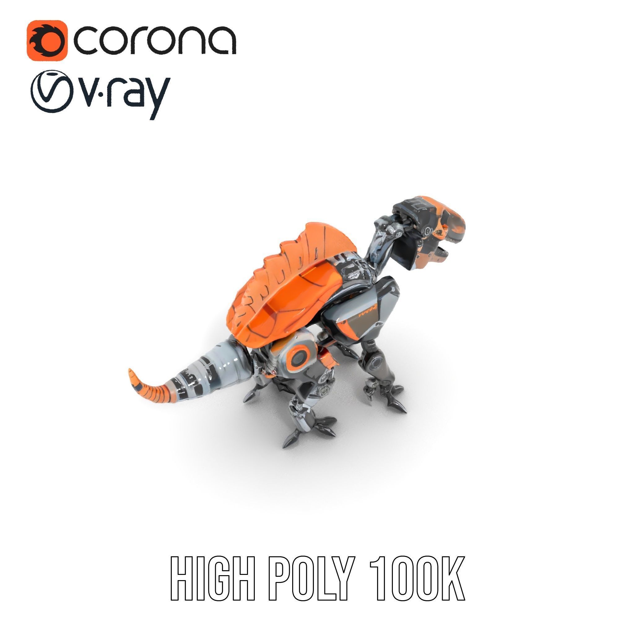 Robotic Dinosaur Model Pack with Steampunk Aesthetic Low-poly 3D model_31