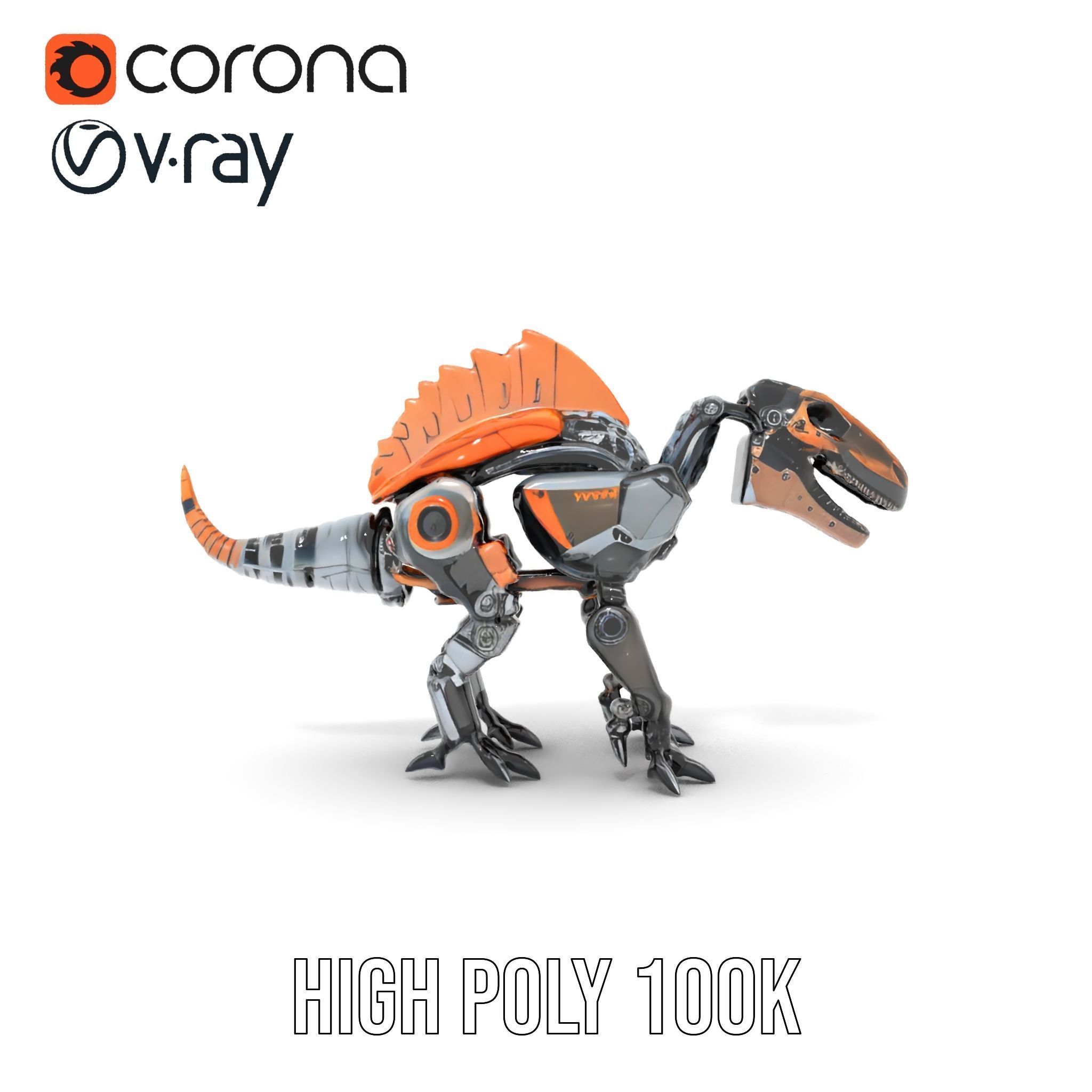 Robotic Dinosaur Model Pack with Steampunk Aesthetic Low-poly 3D model_28