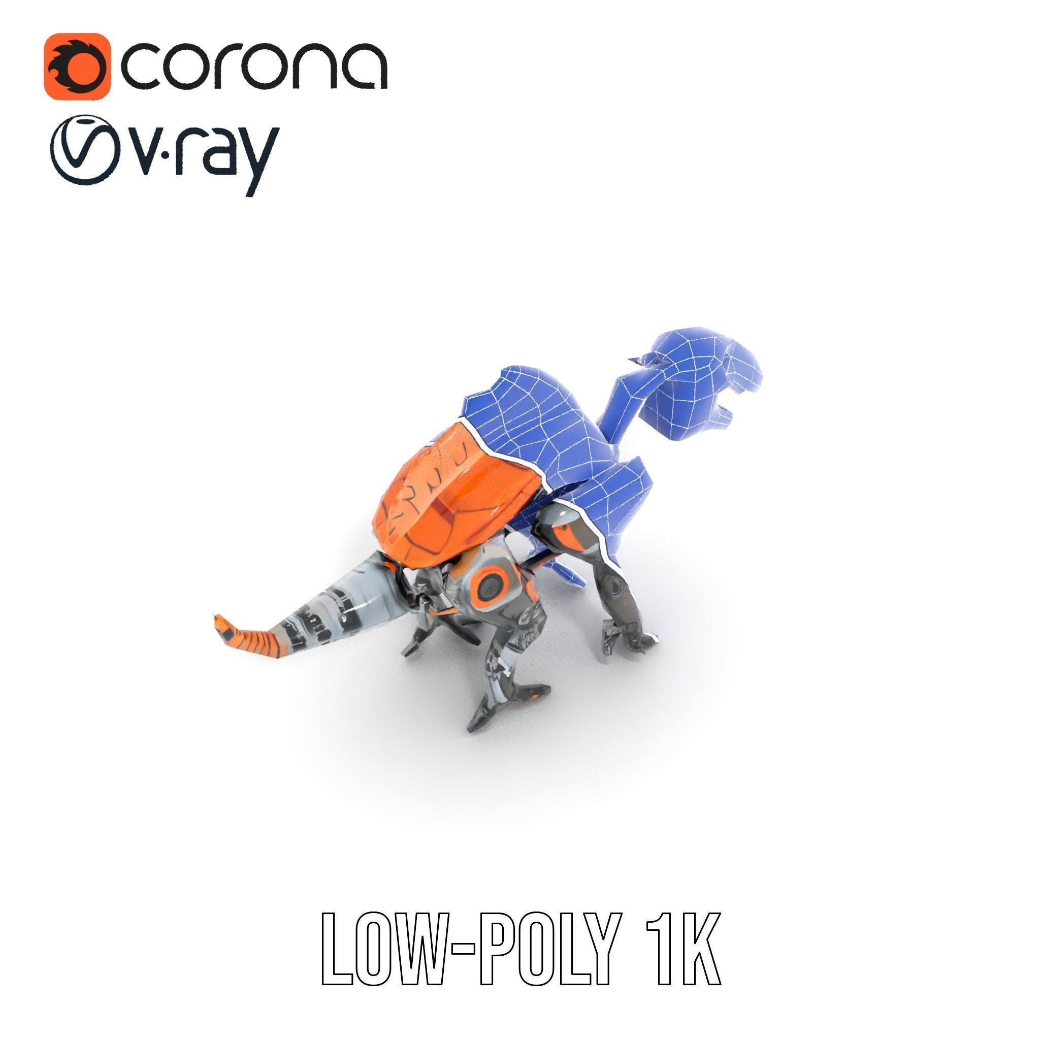 Robotic Dinosaur Model Pack with Steampunk Aesthetic Low-poly 3D model_14