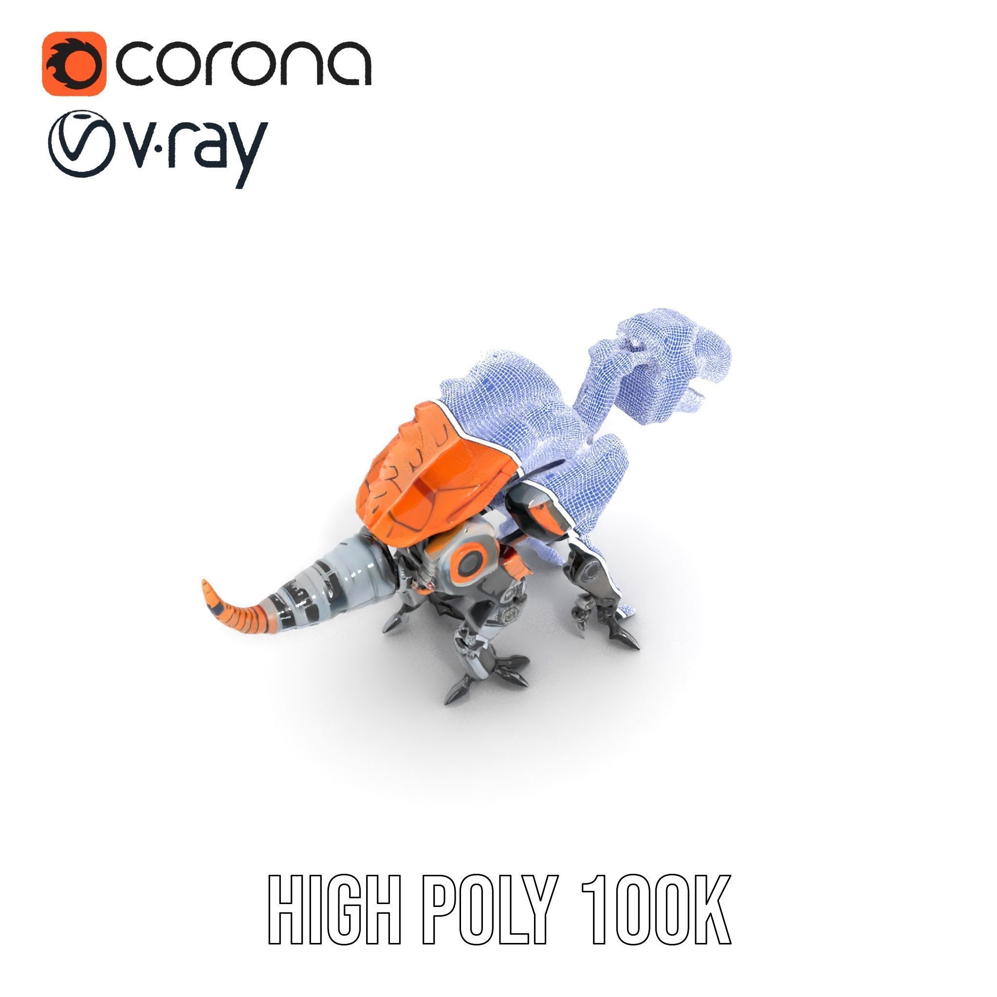 Robotic Dinosaur Model Pack with Steampunk Aesthetic Low-poly 3D model_32