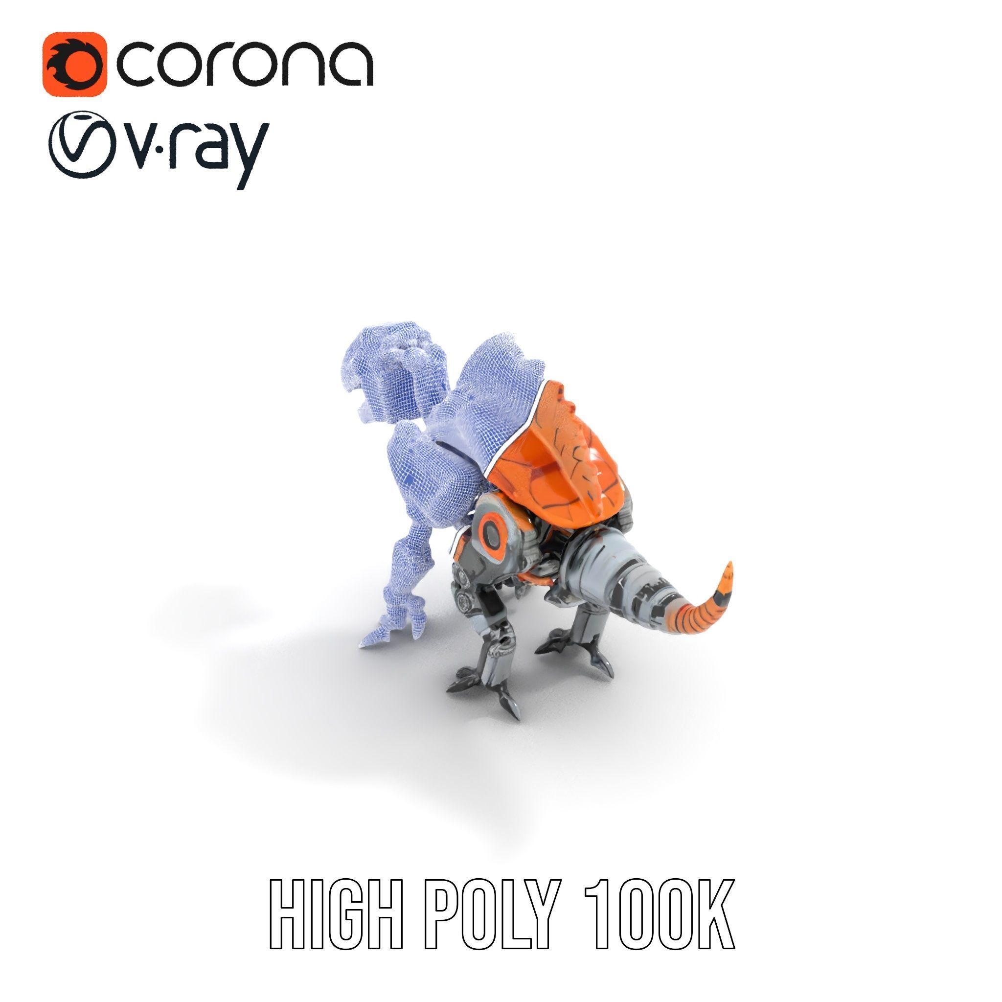 Robotic Dinosaur Model Pack with Steampunk Aesthetic Low-poly 3D model_17