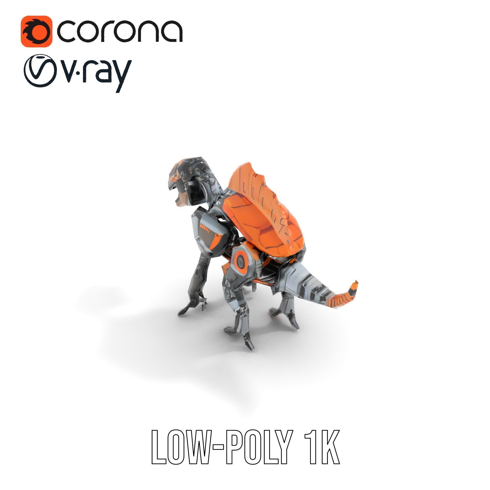 Robotic Dinosaur Model Pack with Steampunk Aesthetic Low-poly 3D model_9