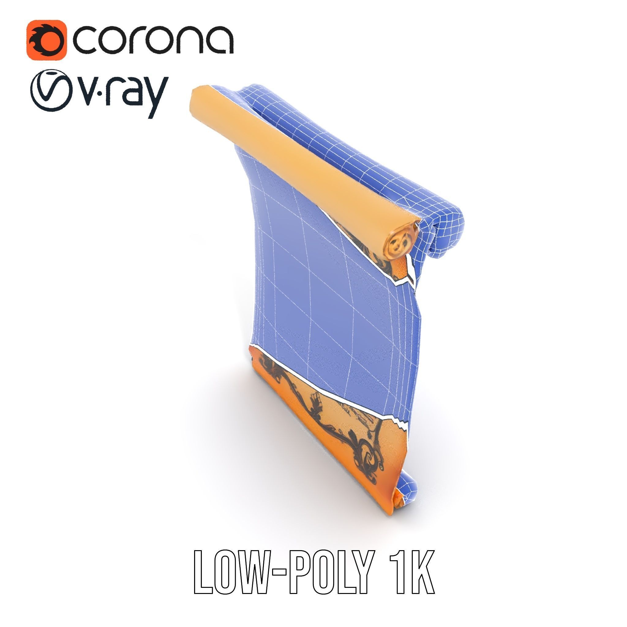 Ornate Ancient Scroll Model Pack with Arabic Script Low-poly 3D model_7