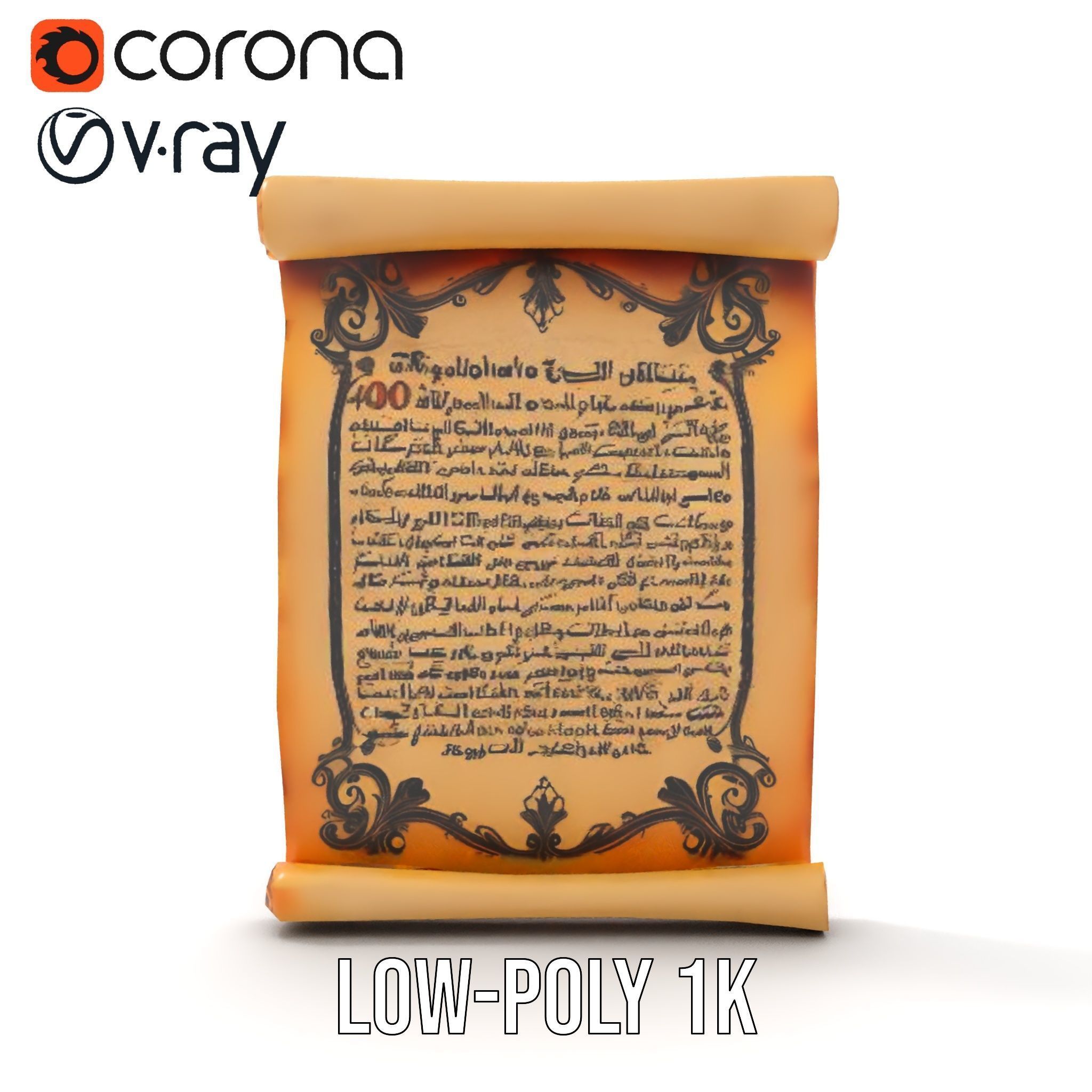 Ornate Ancient Scroll Model Pack with Arabic Script Low-poly 3D model_9