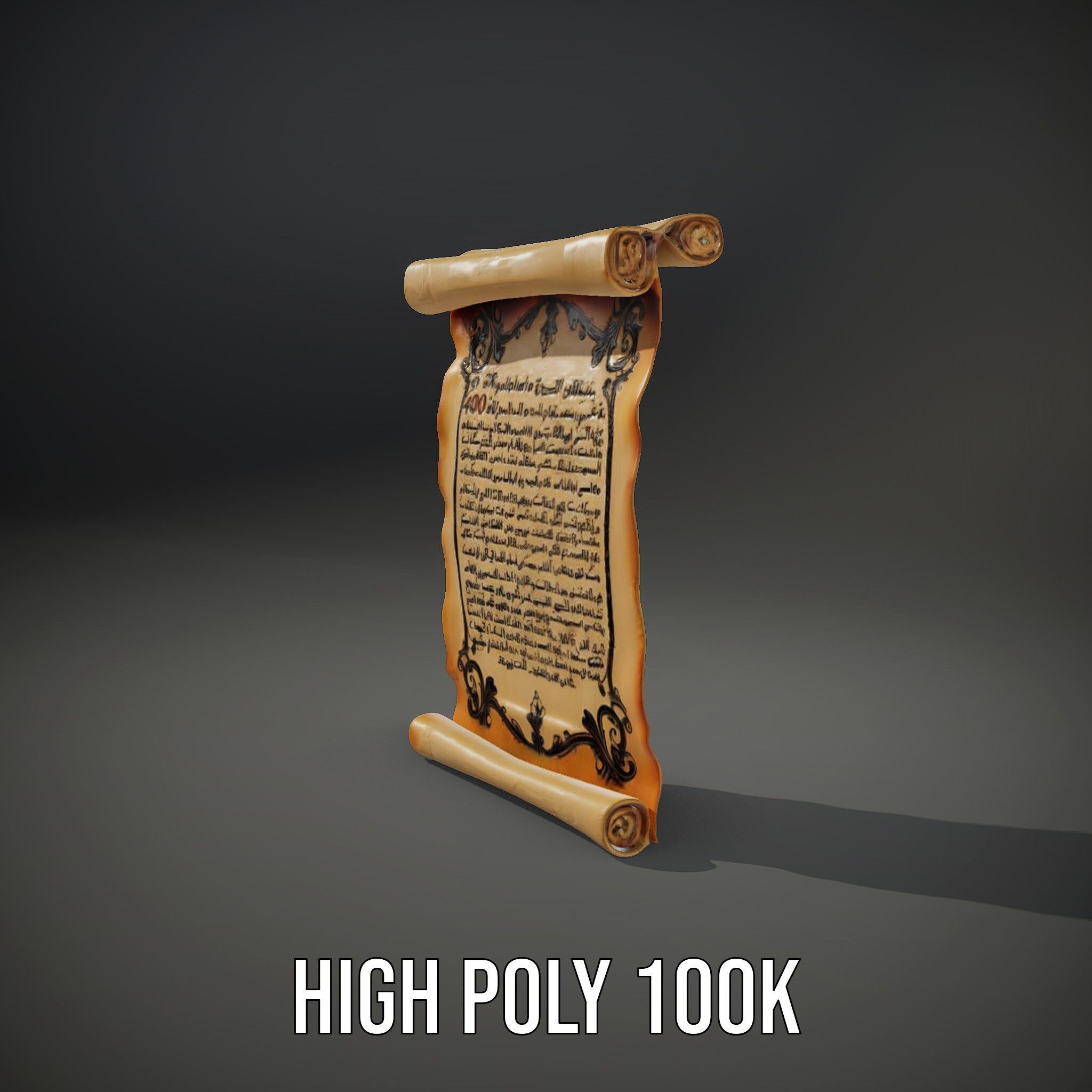 Ornate Ancient Scroll Model Pack with Arabic Script Low-poly 3D model_8