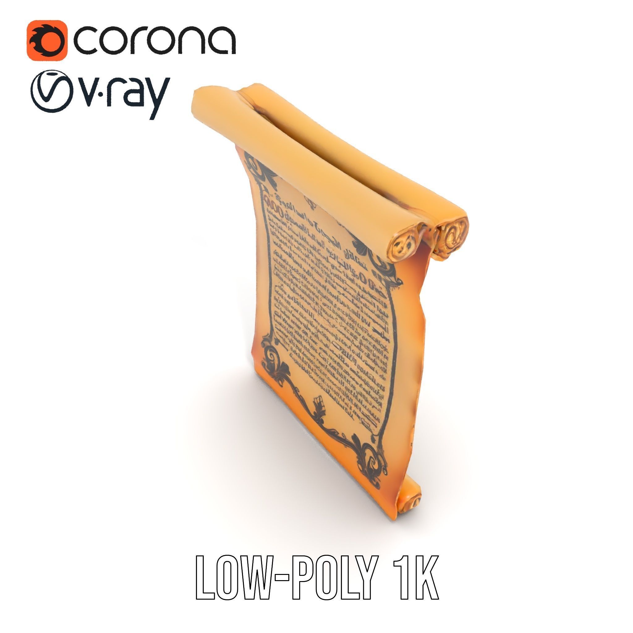 Ornate Ancient Scroll Model Pack with Arabic Script Low-poly 3D model_14