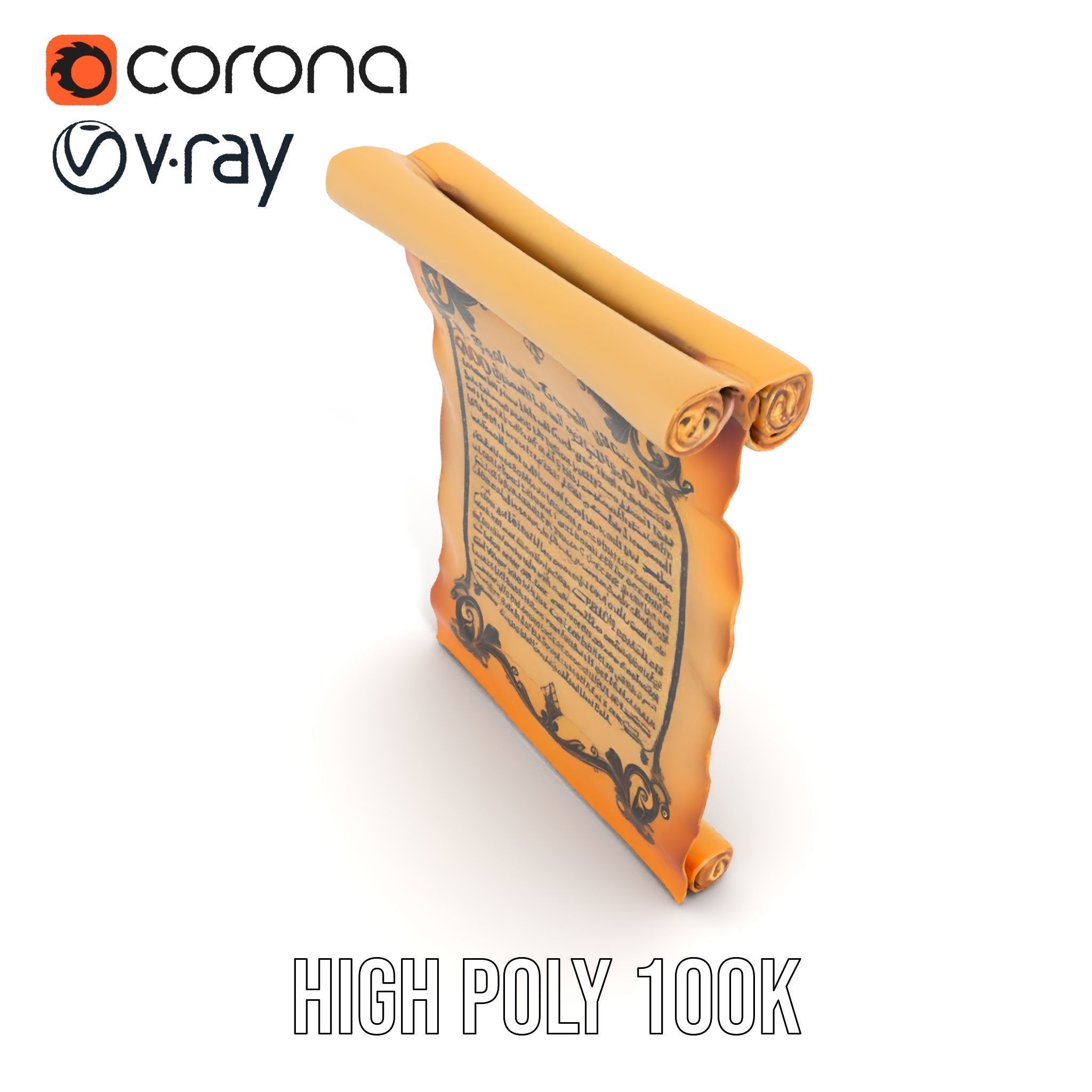 Ornate Ancient Scroll Model Pack with Arabic Script Low-poly 3D model_22