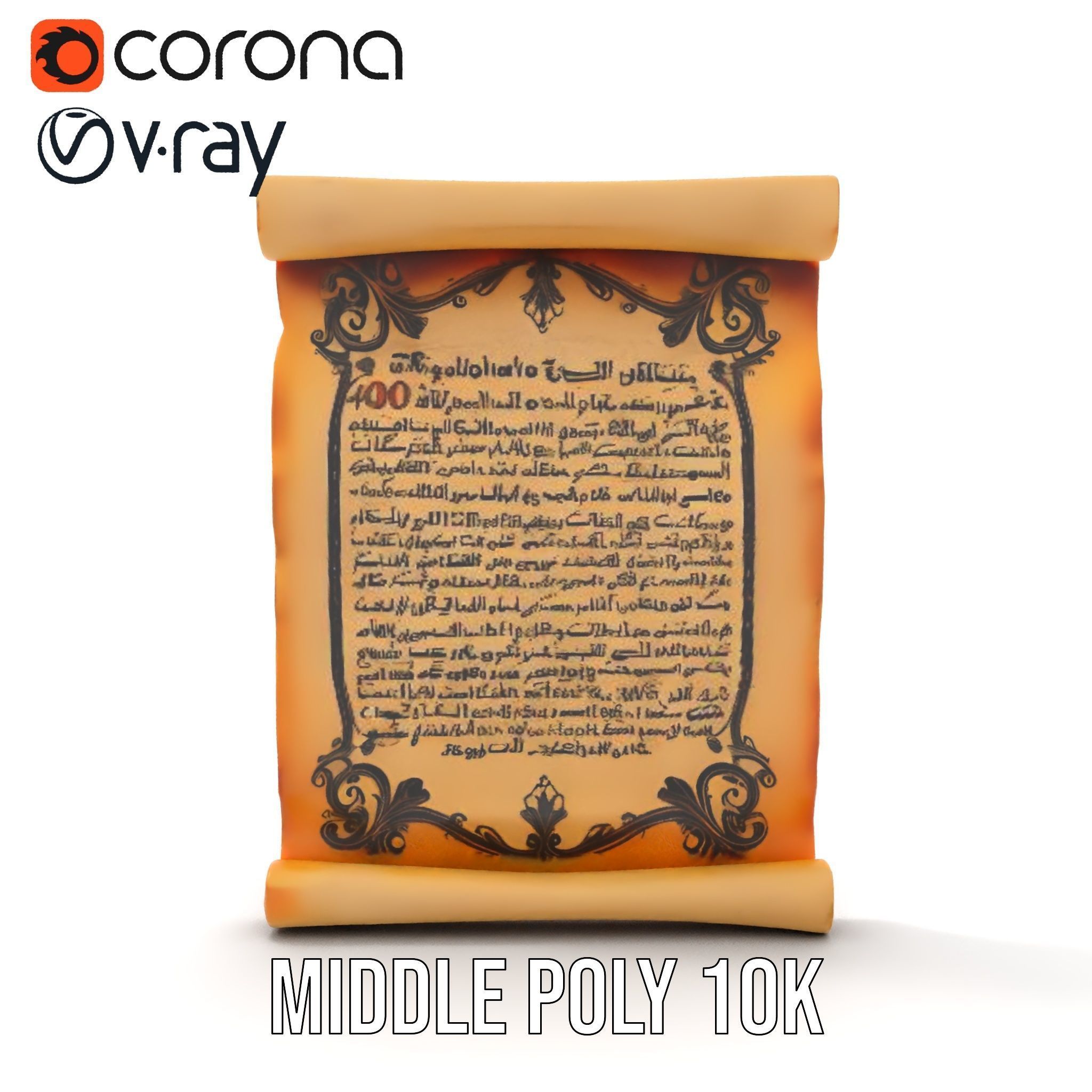 Ornate Ancient Scroll Model Pack with Arabic Script Low-poly 3D model_26