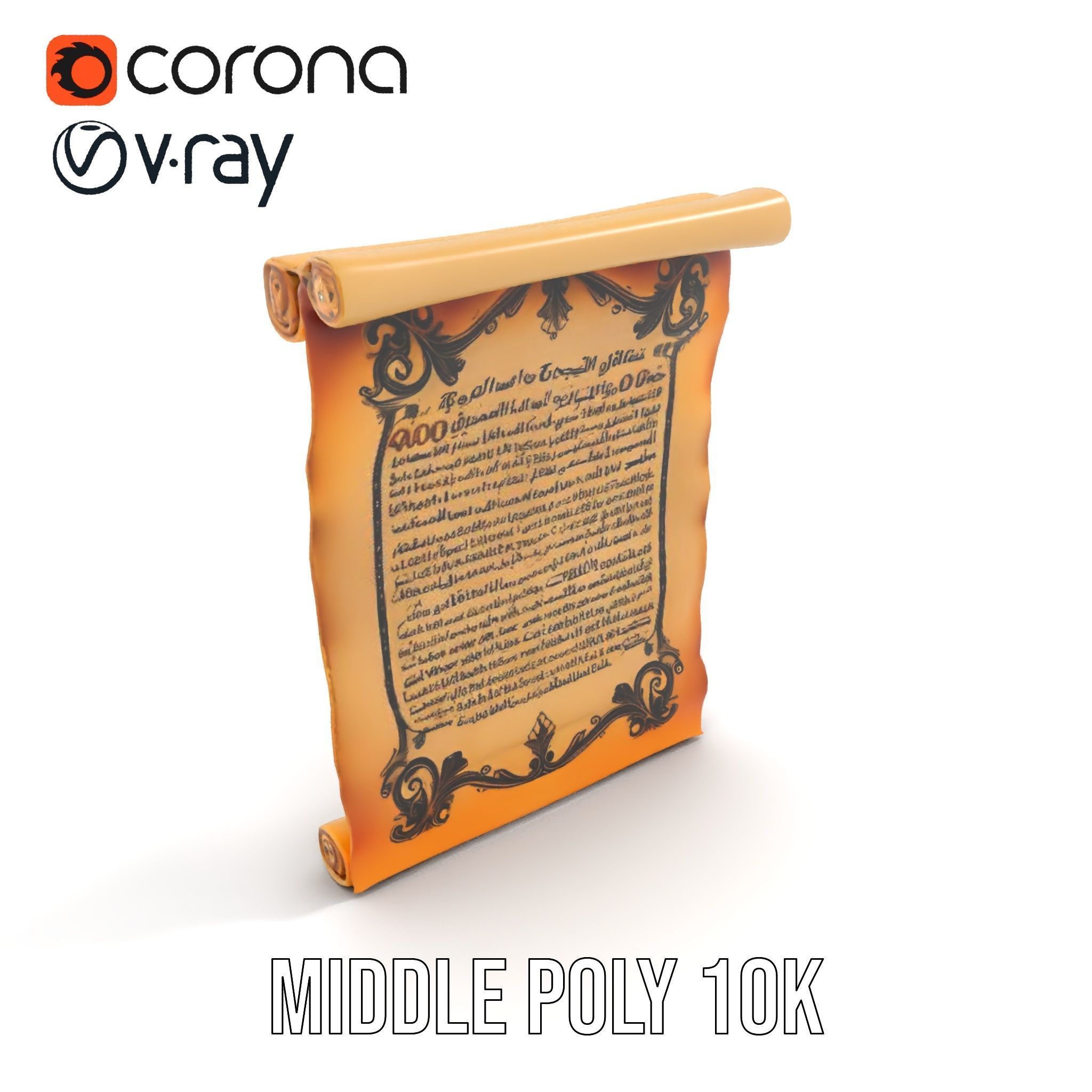 Ornate Ancient Scroll Model Pack with Arabic Script Low-poly 3D model_6