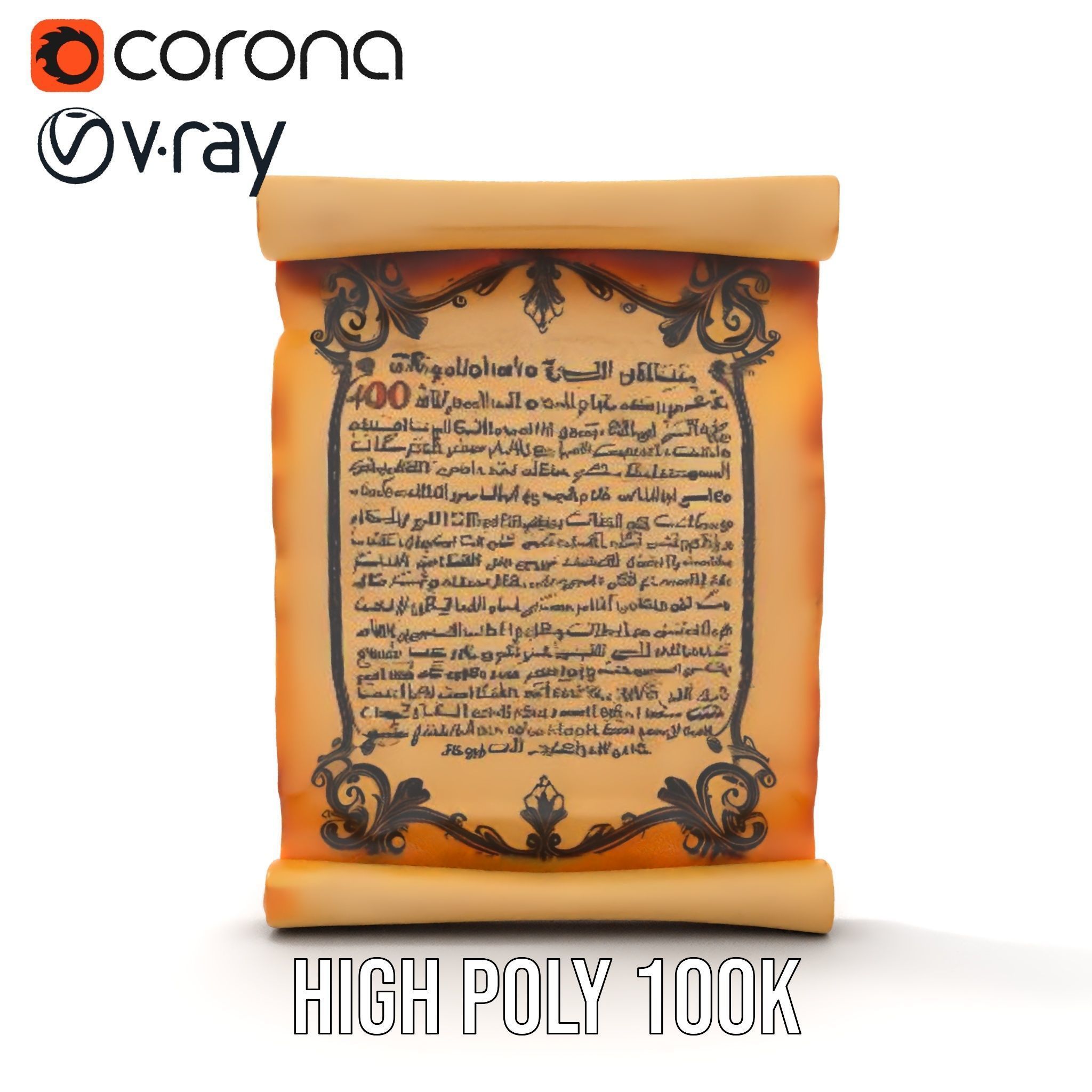 Ornate Ancient Scroll Model Pack with Arabic Script Low-poly 3D model_31