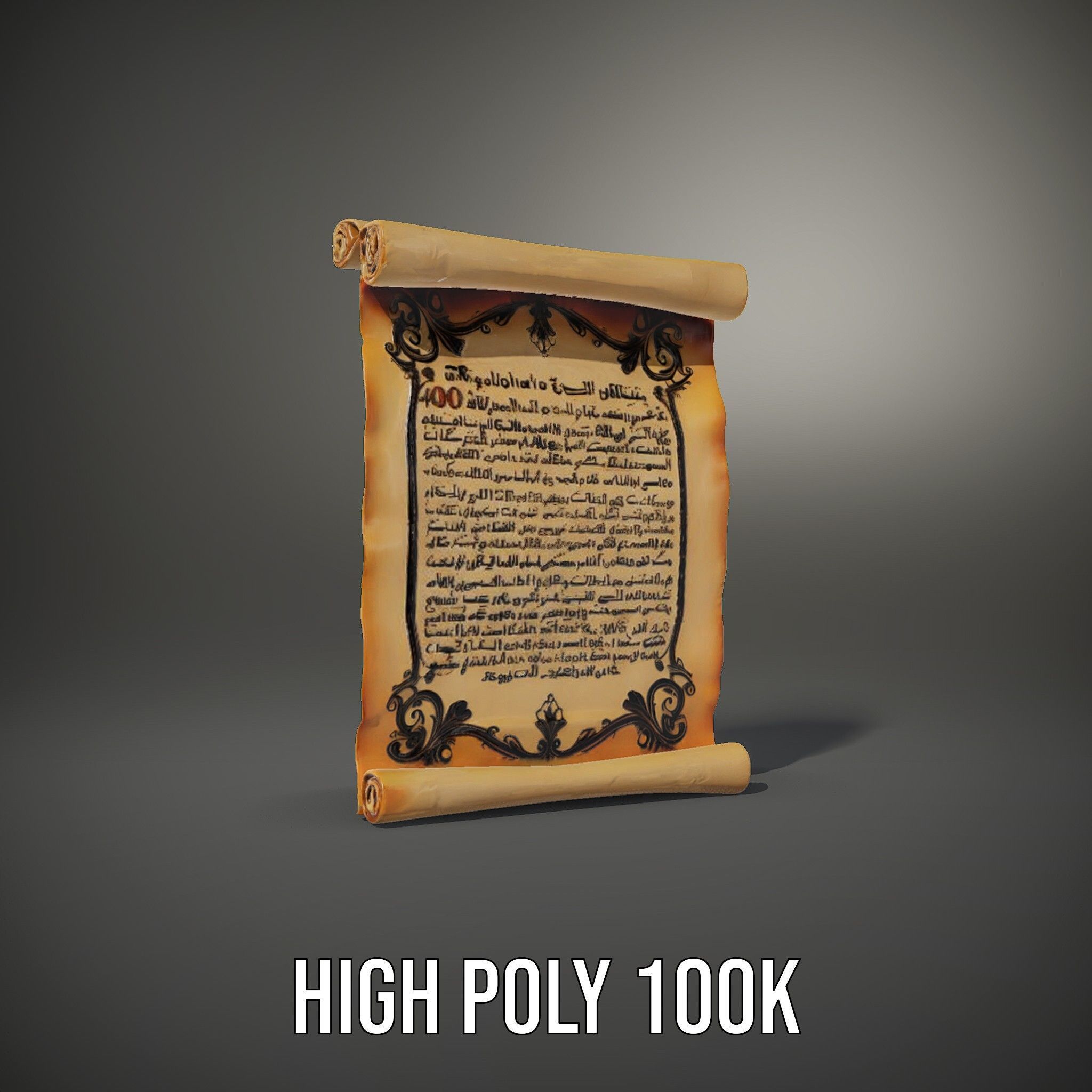Ornate Ancient Scroll Model Pack with Arabic Script Low-poly 3D model_10