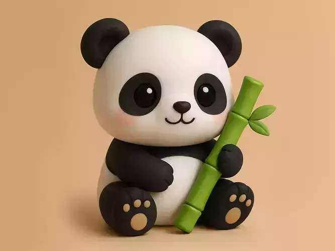 Panda with Bamboo 3D print model
