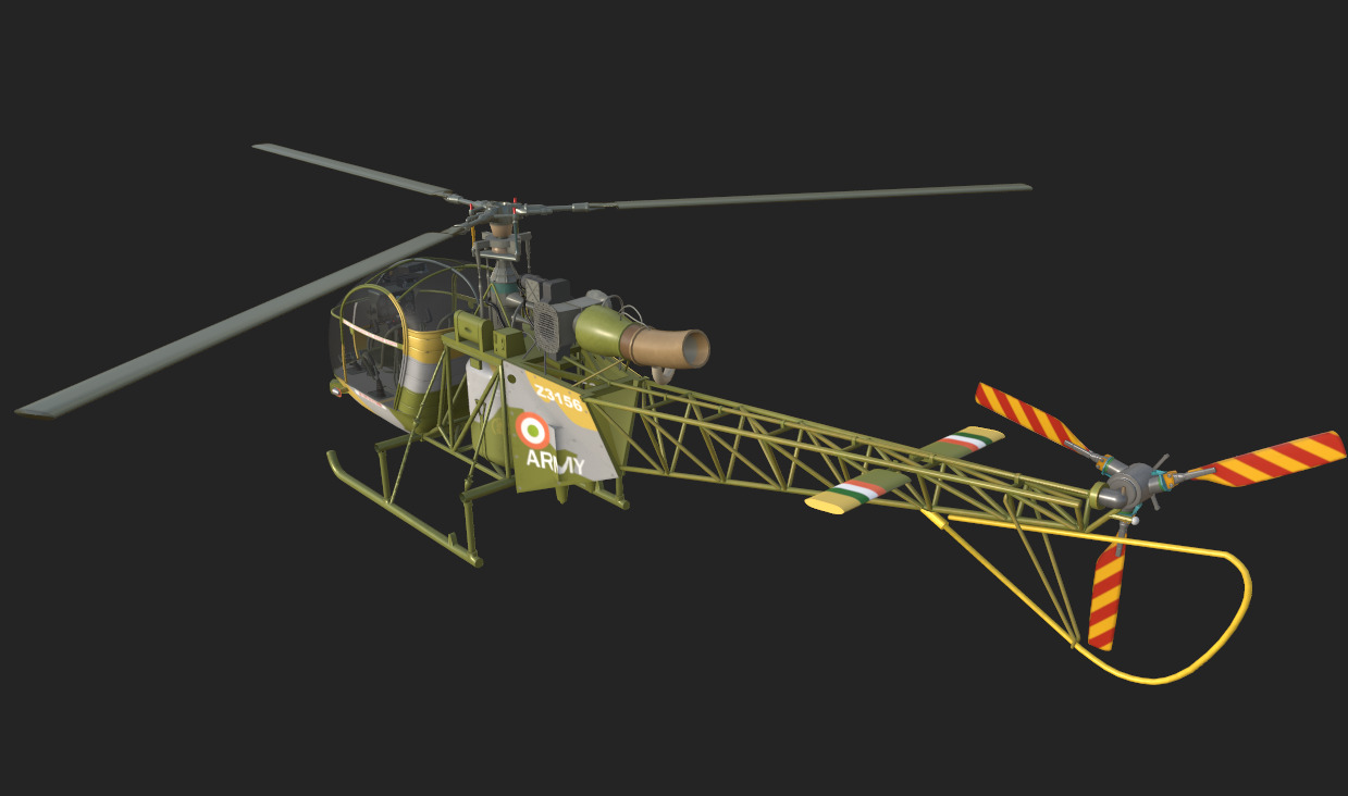 SA 315B Lama HALCheetah Helicopter  Game Ready 3D Model Low-poly 3D model_3
