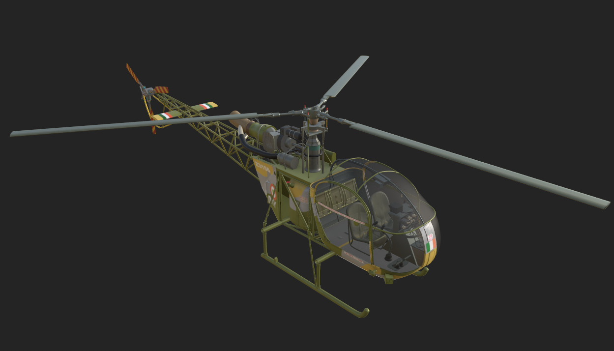 SA 315B Lama HALCheetah Helicopter  Game Ready 3D Model Low-poly 3D model_1
