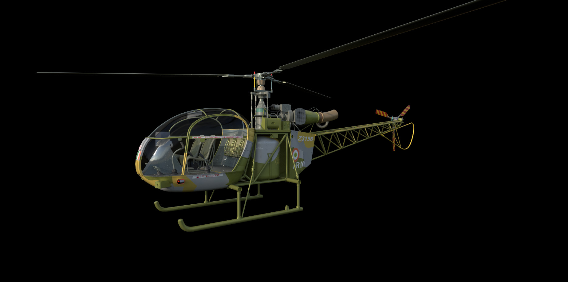 SA 315B Lama HALCheetah Helicopter  Game Ready 3D Model Low-poly 3D model_5