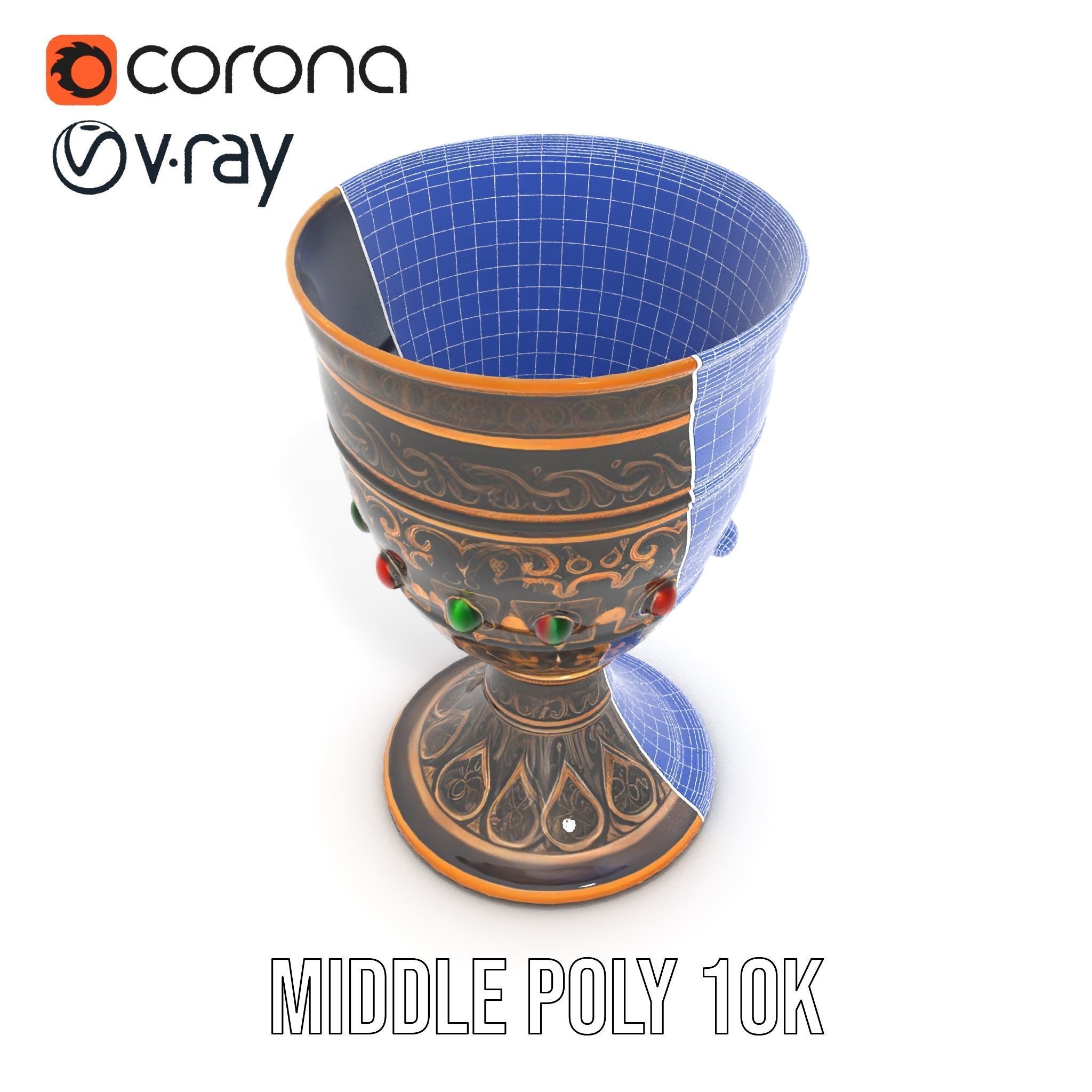 Ornate Chalice with Gemstones Model Pack Low-poly 3D model_18