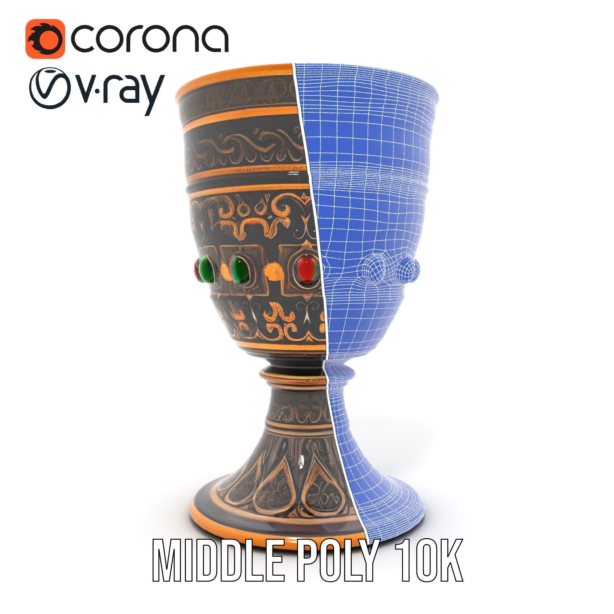 Ornate Chalice with Gemstones Model Pack Low-poly 3D model_27