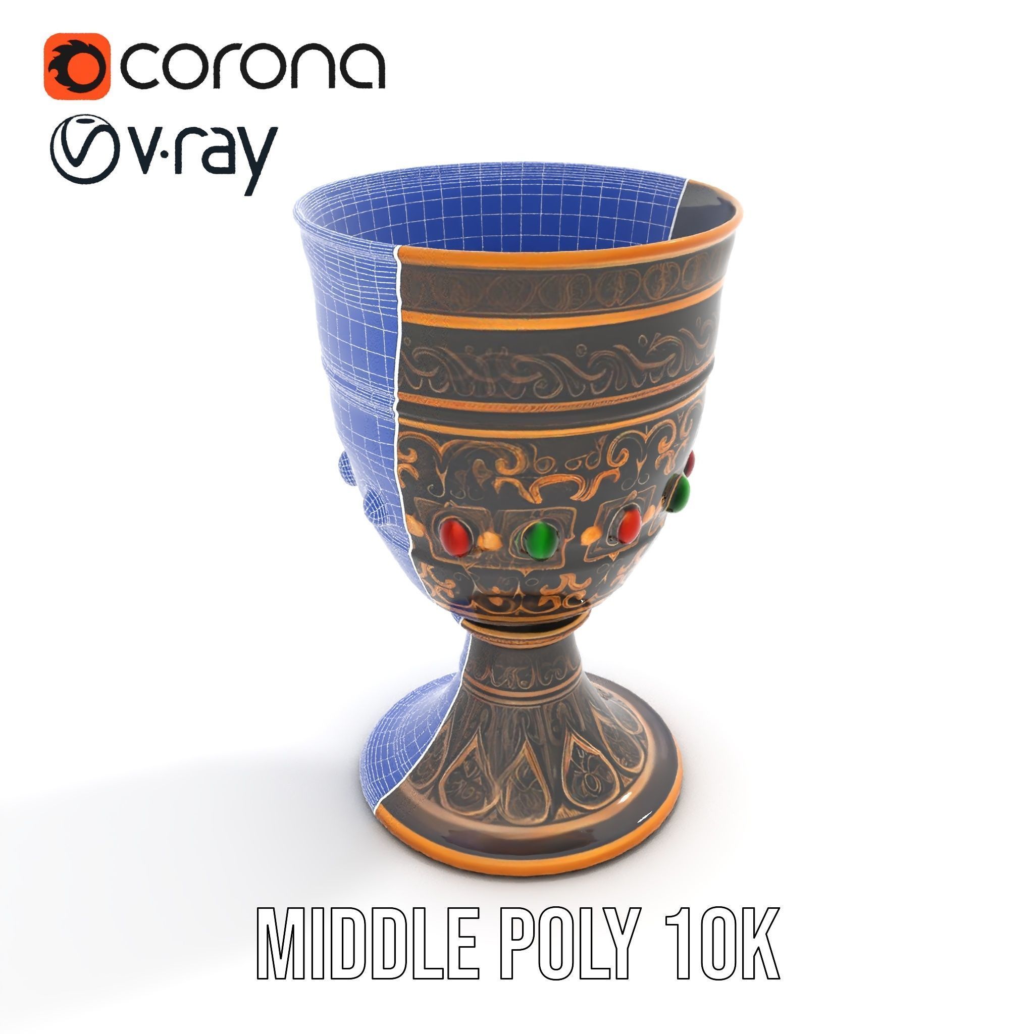 Ornate Chalice with Gemstones Model Pack Low-poly 3D model_15