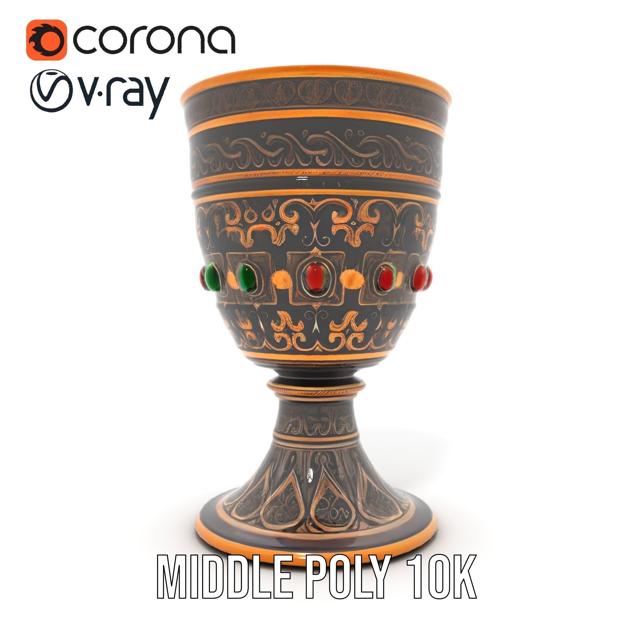 Ornate Chalice with Gemstones Model Pack Low-poly 3D model_5