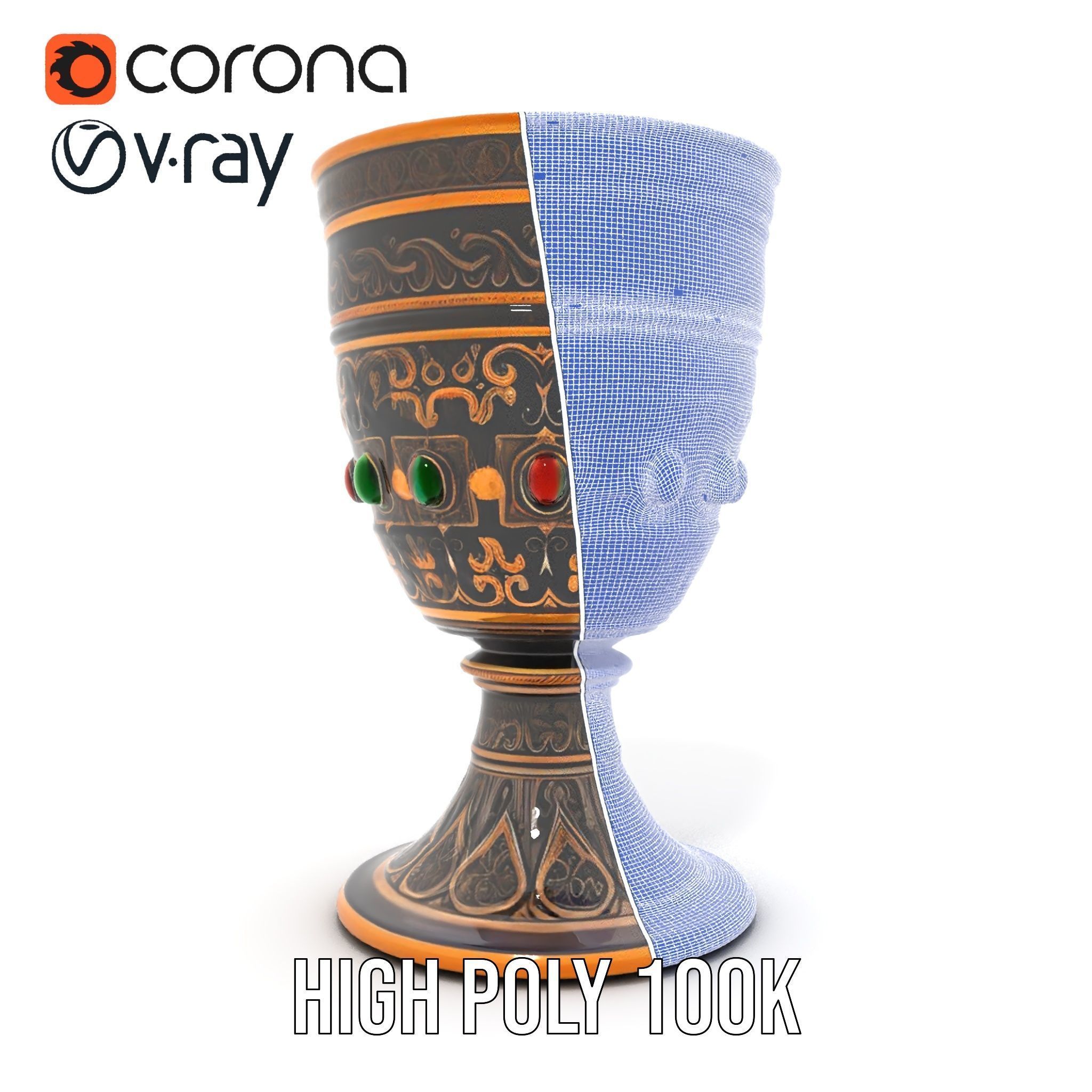 Ornate Chalice with Gemstones Model Pack Low-poly 3D model_34