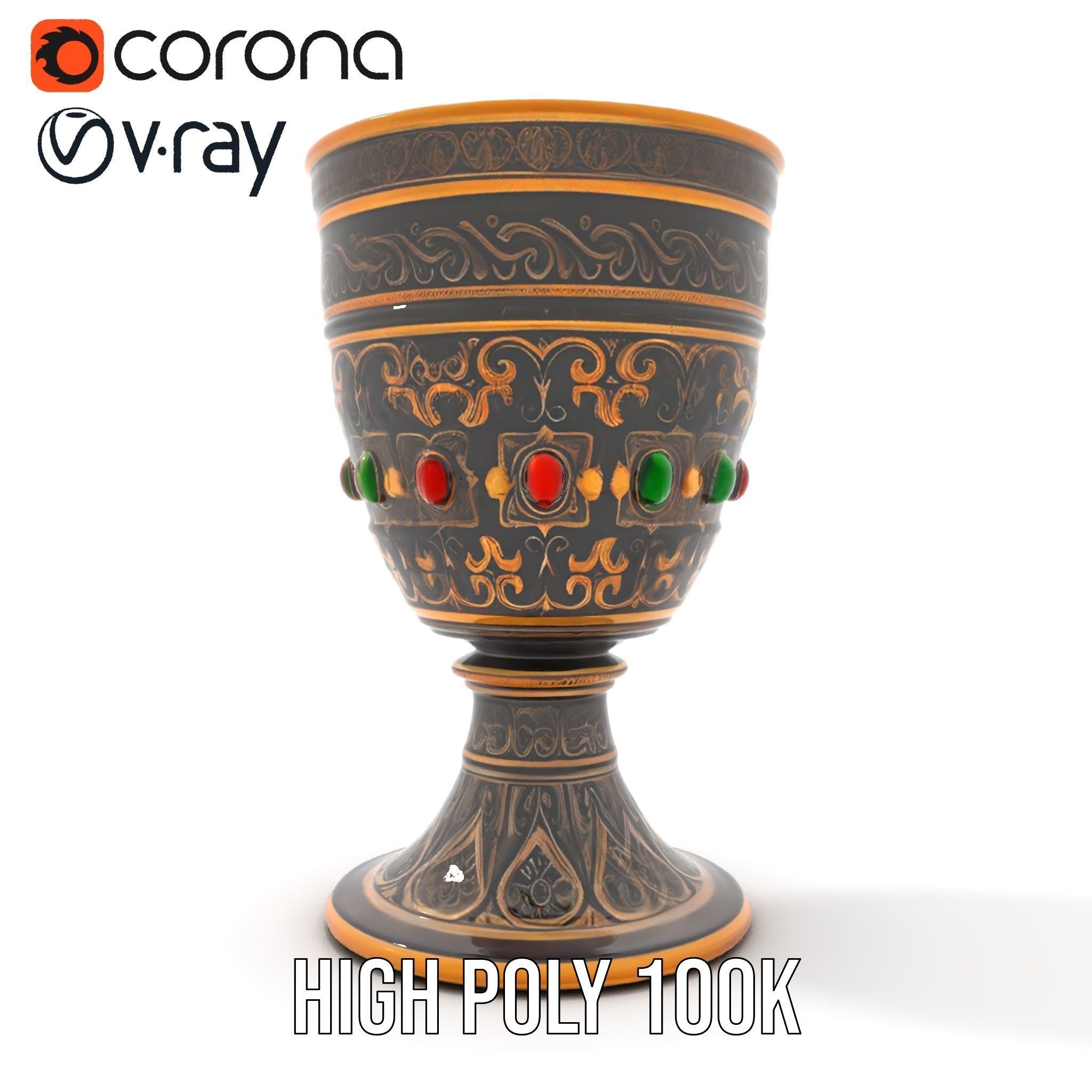 Ornate Chalice with Gemstones Model Pack Low-poly 3D model_32
